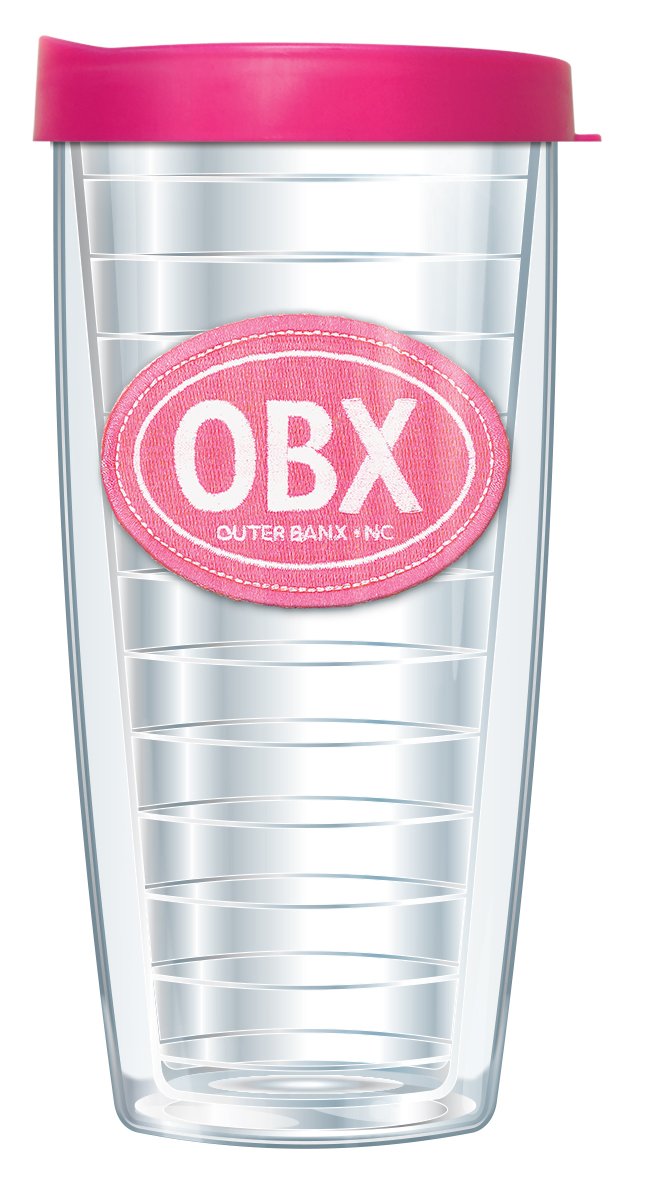 Signature Tumblers Obx Outer Banks North Carolina Emblem On Clear 22 Ounce Double-Walled Travel Tumbler Mug With Hot Pink Easy S