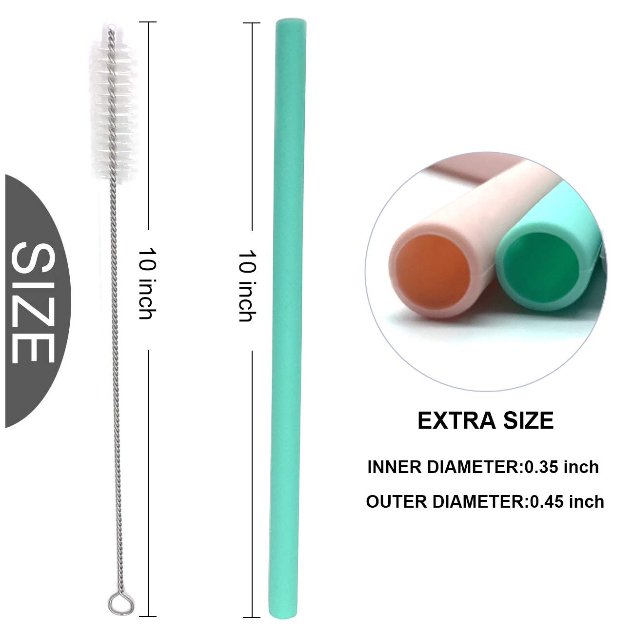 Senneny Set of 12 Silicone Drinking Straws for 30oz and 20oz - Reusable Silicone Straws BPA Free Extra Long with Cleaning Brushes- 12 Straight- 8mm diameter