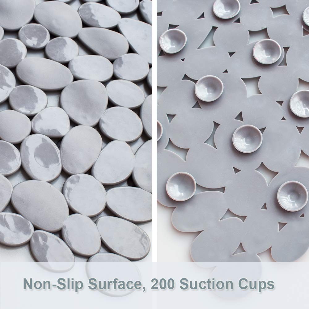 Songziming Pebble Bath Mat 35X16 Inches For Bathtub To Non Slip In Shower With Drain Holes, Suction Cups (Grey)