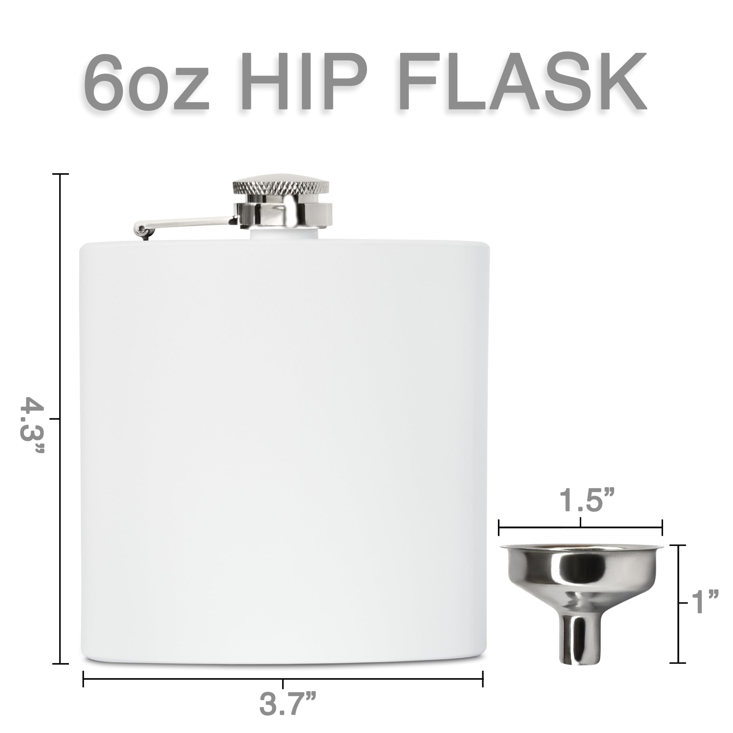 Clear Water Home Goods - 6 Oz Powder Coated Stainless Steel Hip Flask - Wedding Party - Groomsman - Bridesmaid (Matte White, 1)