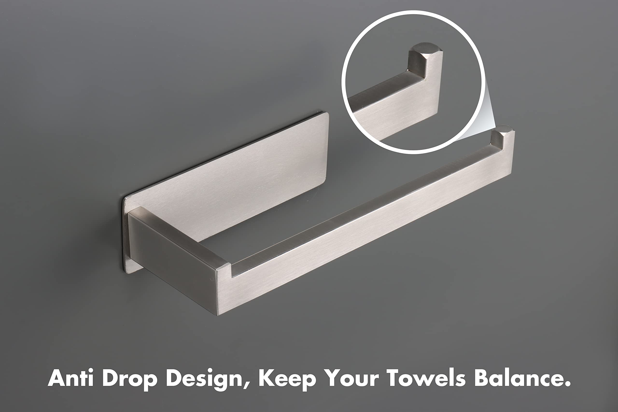 Vanloory Hand Towel Holder  Strong Self Adhesive Hand Towel Ring  Thicken SUS304 Stainless Steel Hand Towel Bar/Rack  No Drilling Modern Hand Towel Hanger (Brushed Nickel  9 in)