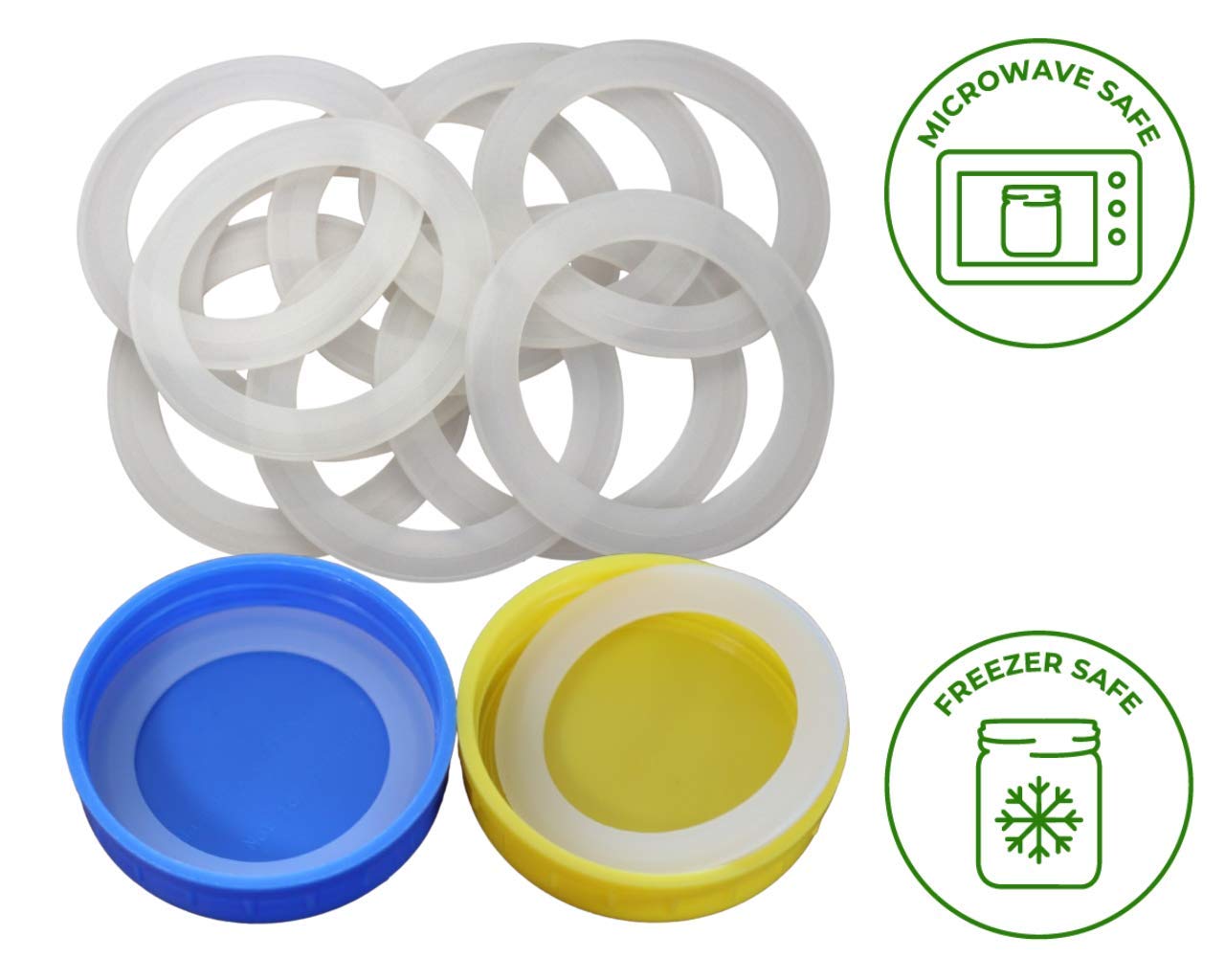 Mason Jar Lifestyle Platinum Silicone Sealing Gaskets - 10 Pcs Reusable Leak Proof Replacement for Regular Mouth Mason Jar Lids, White/Clear