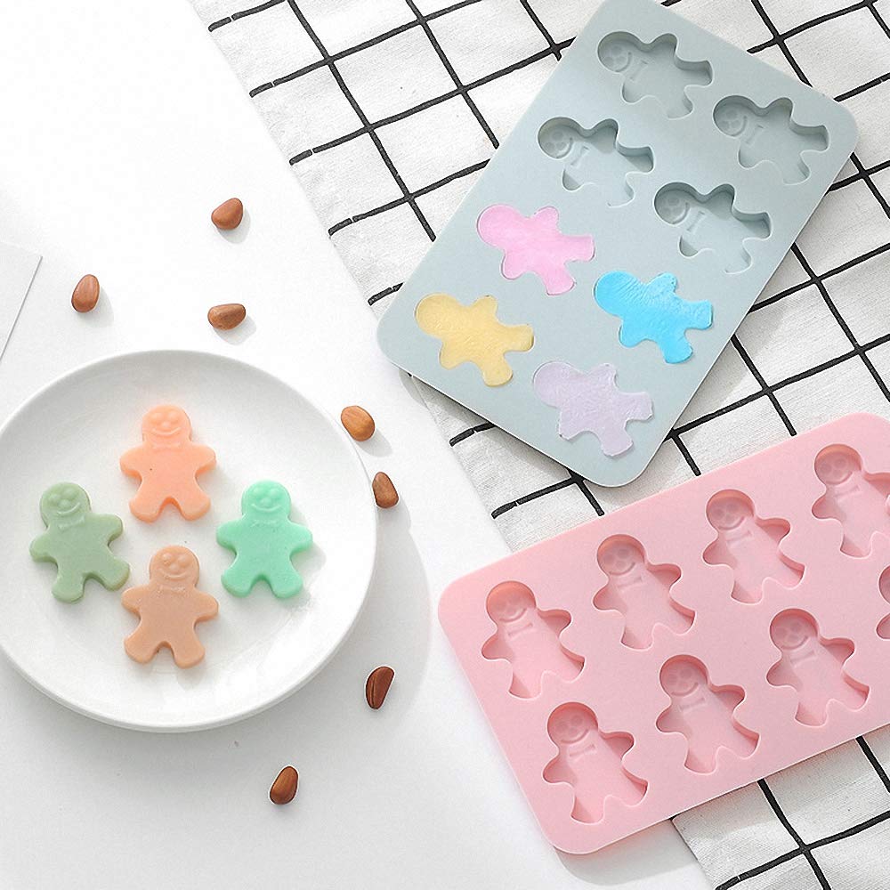 Moldfun 2Pcs 8-Cavity Gingerbread Man Ice Cube Tray Silicone Mold For Diy Chocolate Candy Gummy Jello Jelly Bakeware Baking Muff