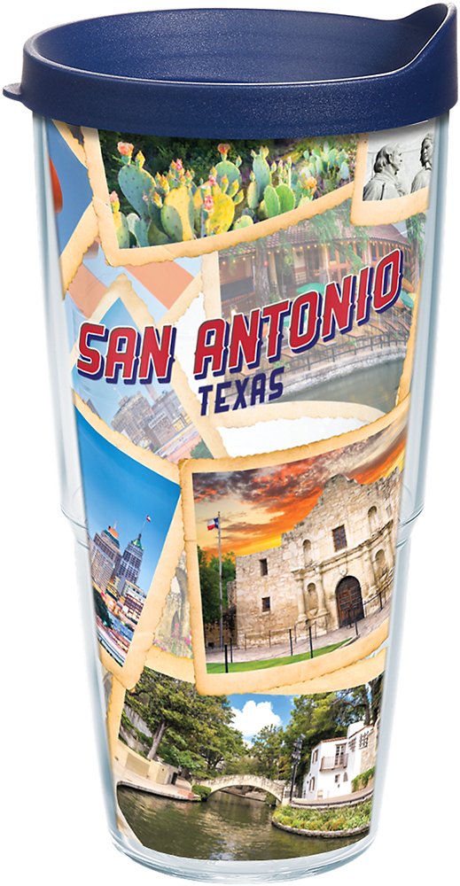 Tervis Texas-San Antonio Collage Insulated Tumbler With Wrap And Navy Lid, 24Oz, Clear