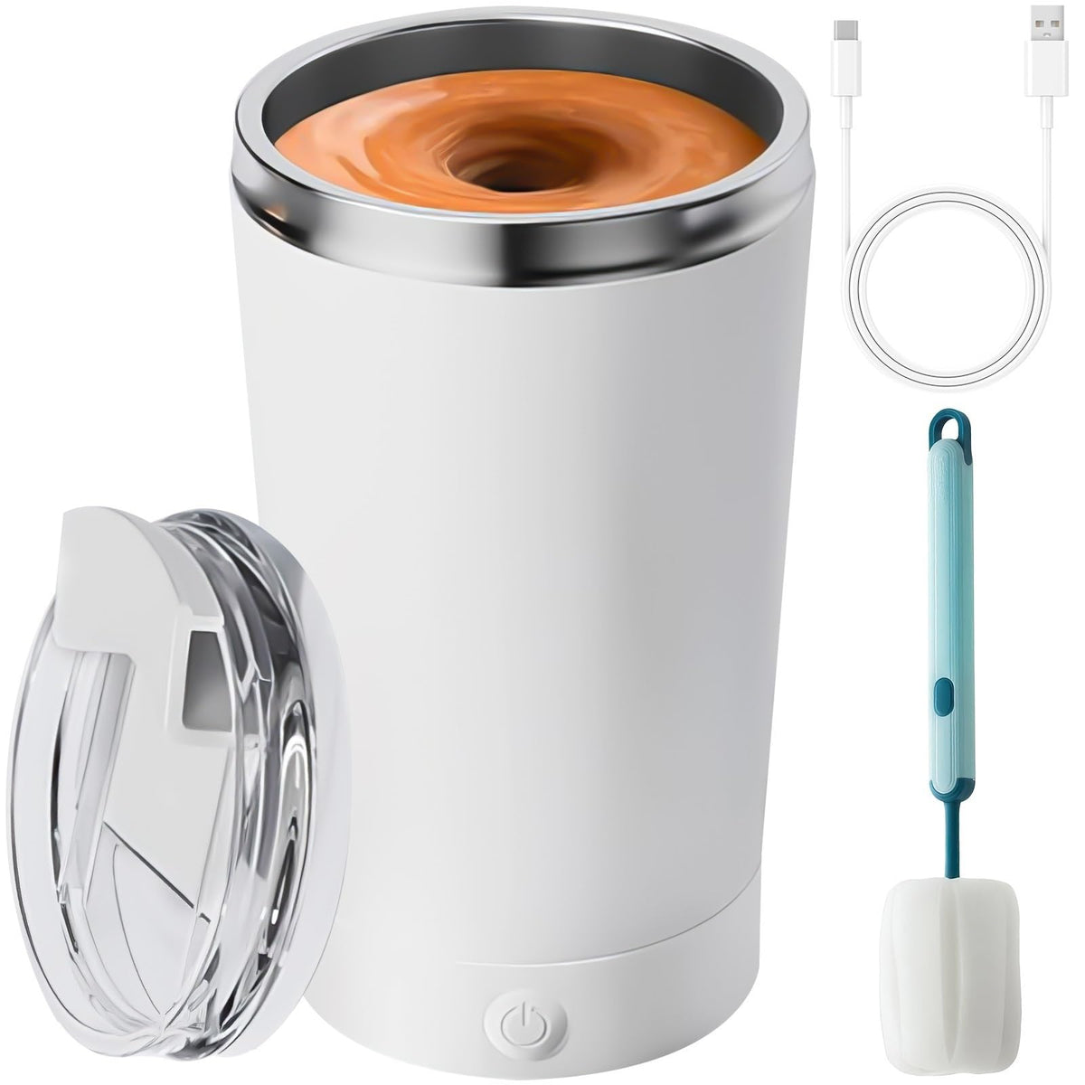 Self Stirring Mug With Lid 13.5 Oz Electric High Speed Mixing Cup 400Ml Rechargeable Automatic Stirring Coffee Mixer Cup(Color:W