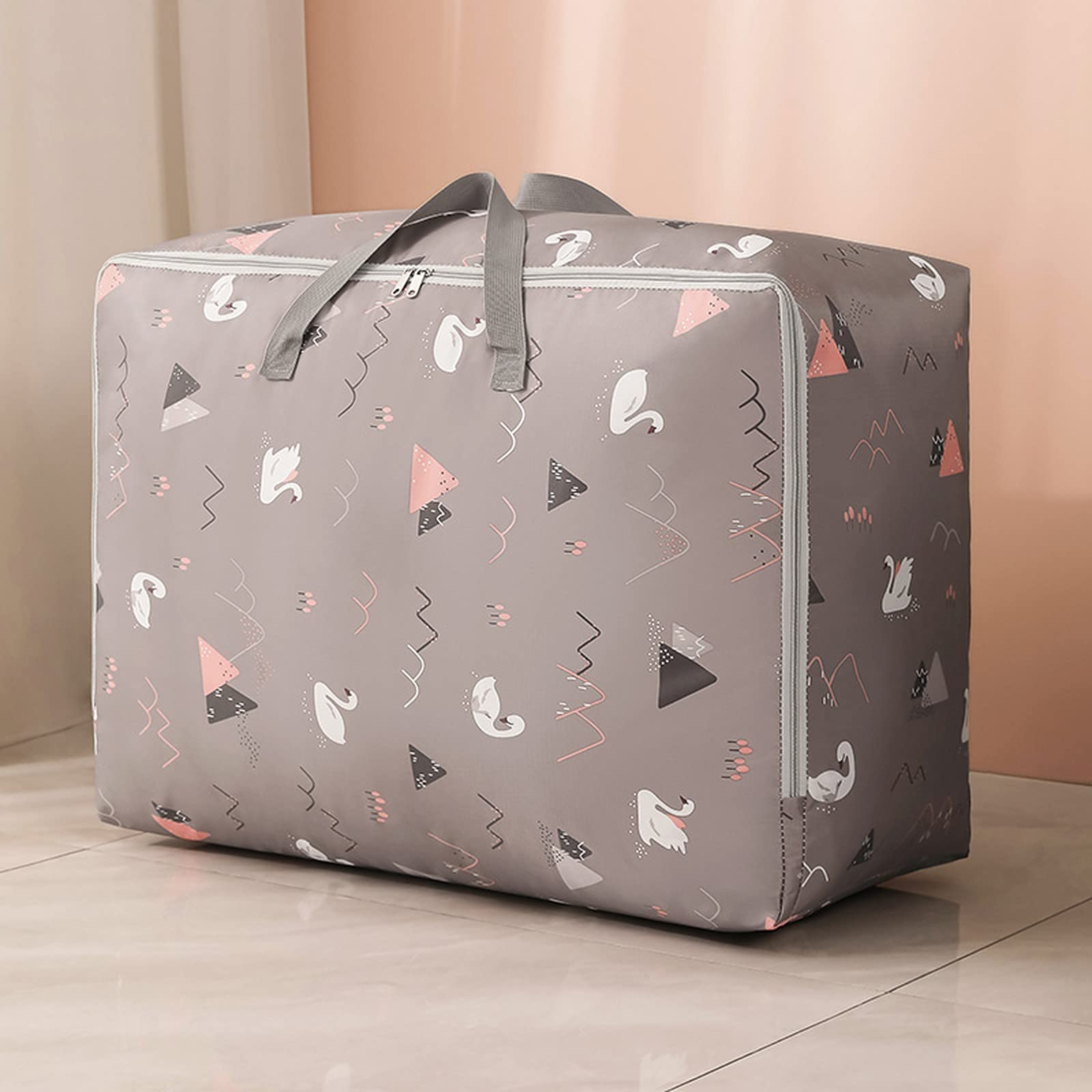 Wolpin Non-Woven Extra Large Size Underbed Storage Bag Waterproof (58 X 40 X 23 Cm) - Zippered Closure & Handle Swan Print, Rect
