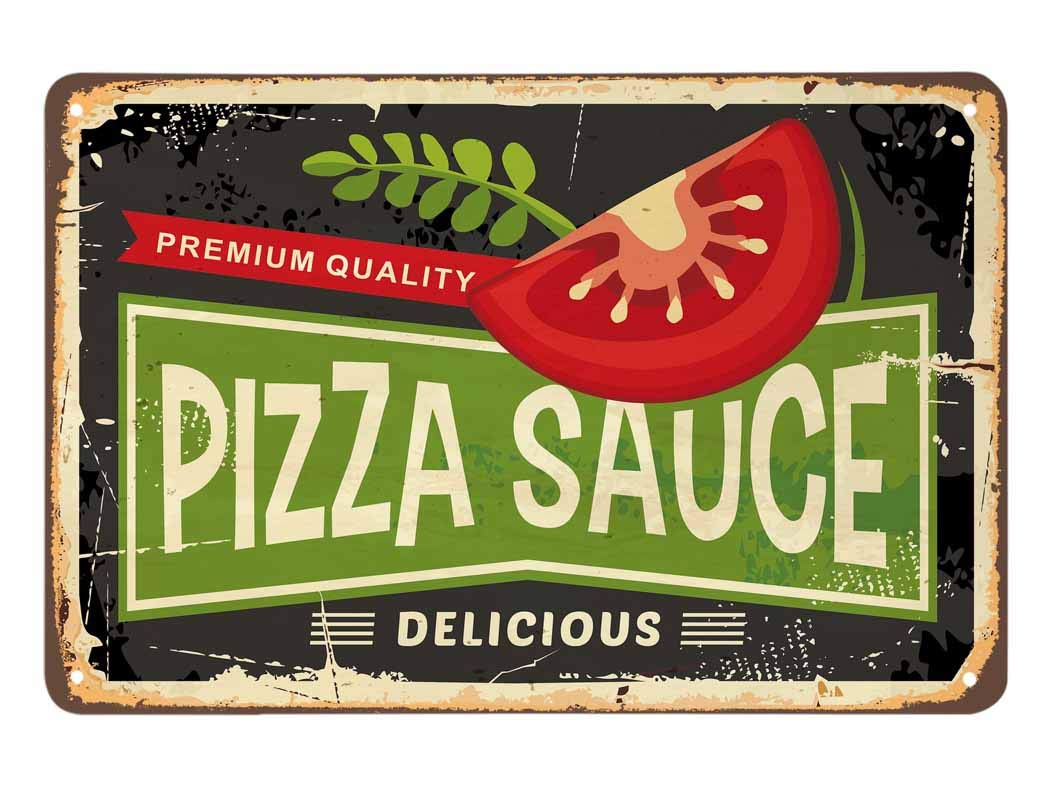 Aoyego Pizza Sauce Tin Sign,Delicious Food Tomatoes Leaf Parsley Vintage Metal Tin Signs For Cafes Bars Pubs Shop Wall Decorativ