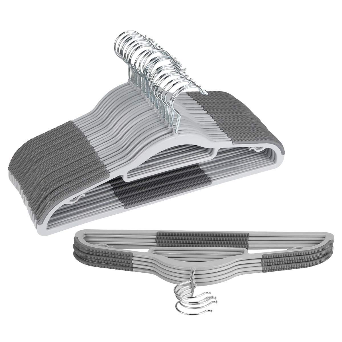 Oika Hangers Plastic 30Pack Space Saving Coat Hanger, Upgraded Rubber Stripe Non-Slip Pants Hangers, 360 Swivel Hook Clothes Han