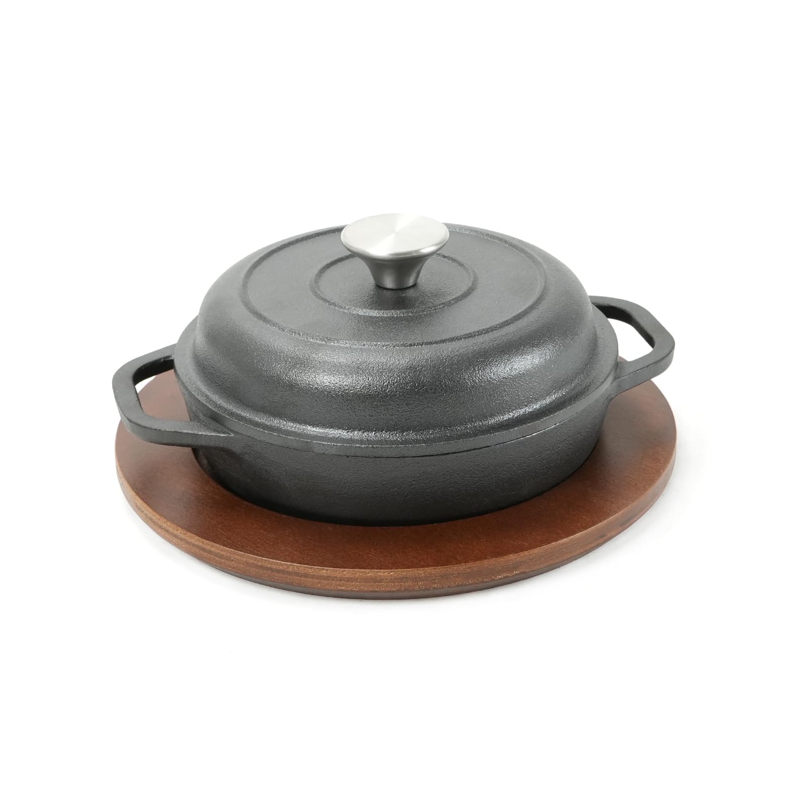 HAWOK Preseasoned Cast Iron Braiser with Lid and Underliner, Dia.6.3, 0.57QT, Cast Iron Casserole Pan, 3Piece, Black