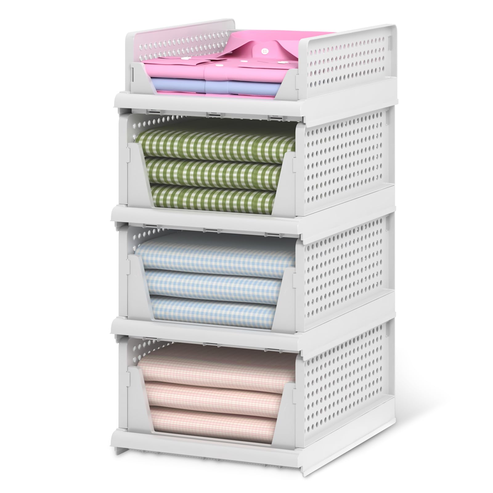 Mshomely Clothes Organizers And Storage, Storage Baskets For Closet Towel Organizer Stackable Plastic Storage Bins Foldable Clos