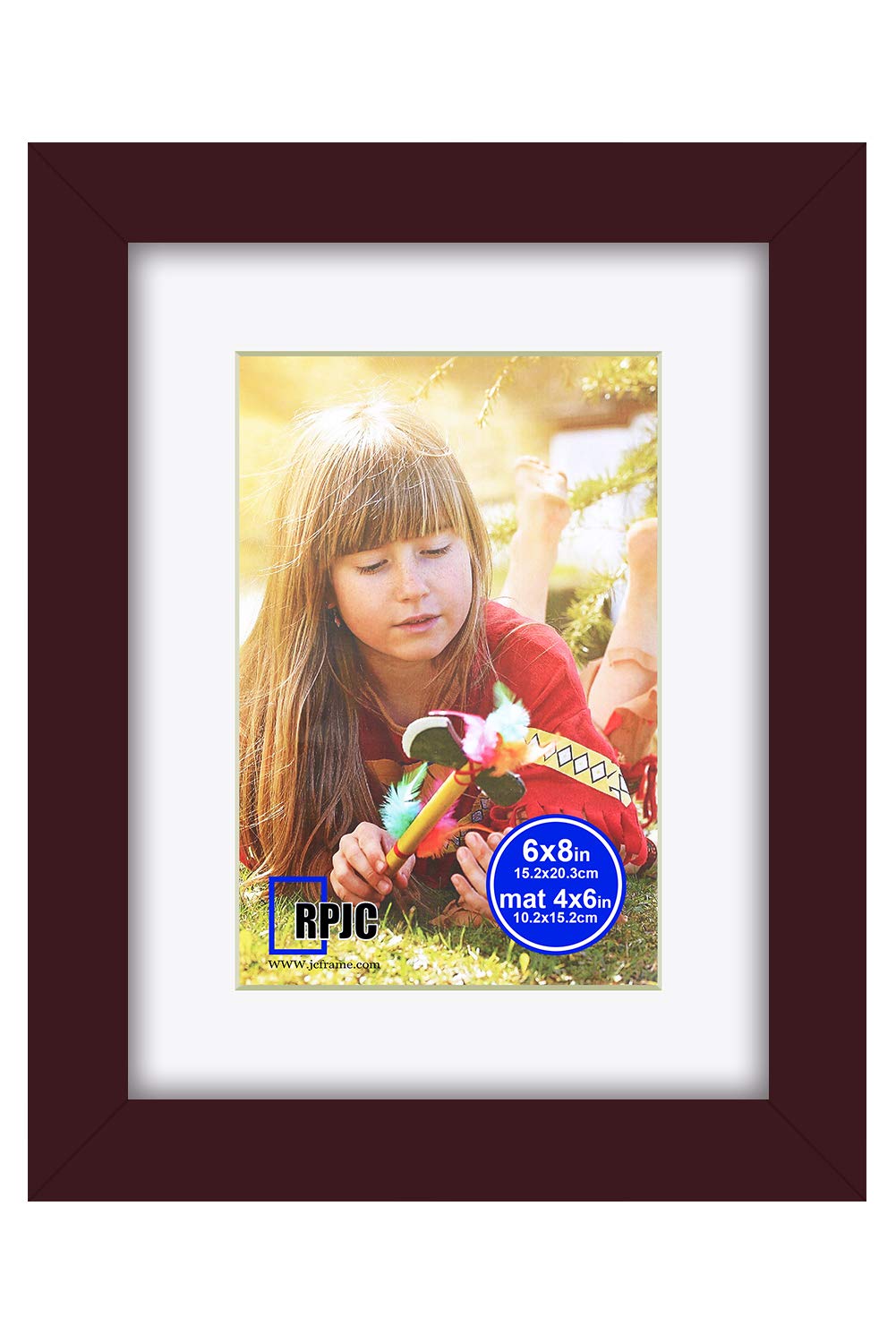 RPJC 6x8 inch Picture Frame Made of Solid Wood and High Definition Glass Display Picture 4x6 with Mat or 6x8 Without Mat for Wal