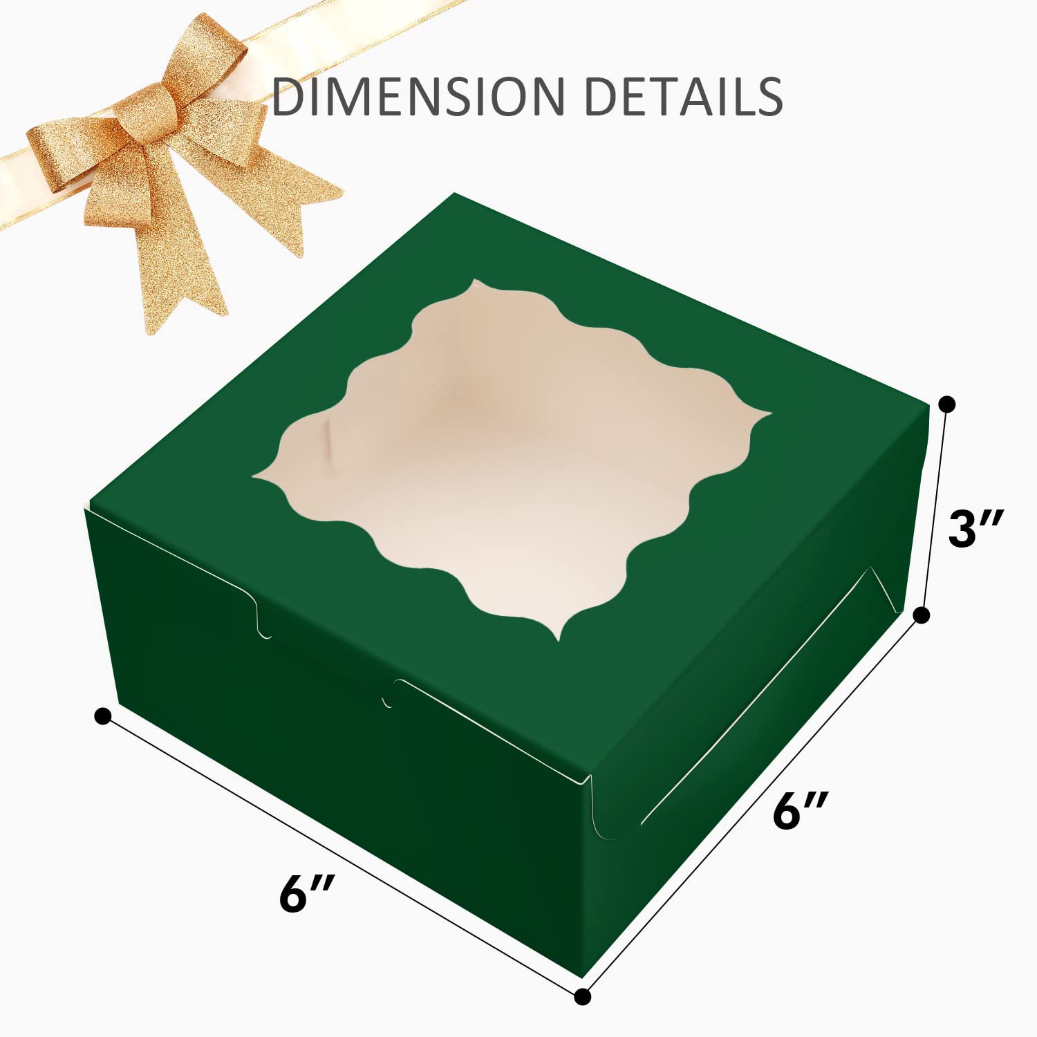 Bakepacker 60Pcs Deep Green Cookie Boxes 6X6X3 Inches Easy Assemble Macaroon Pastry Boxes Bakery Boxes With Window For Bakery