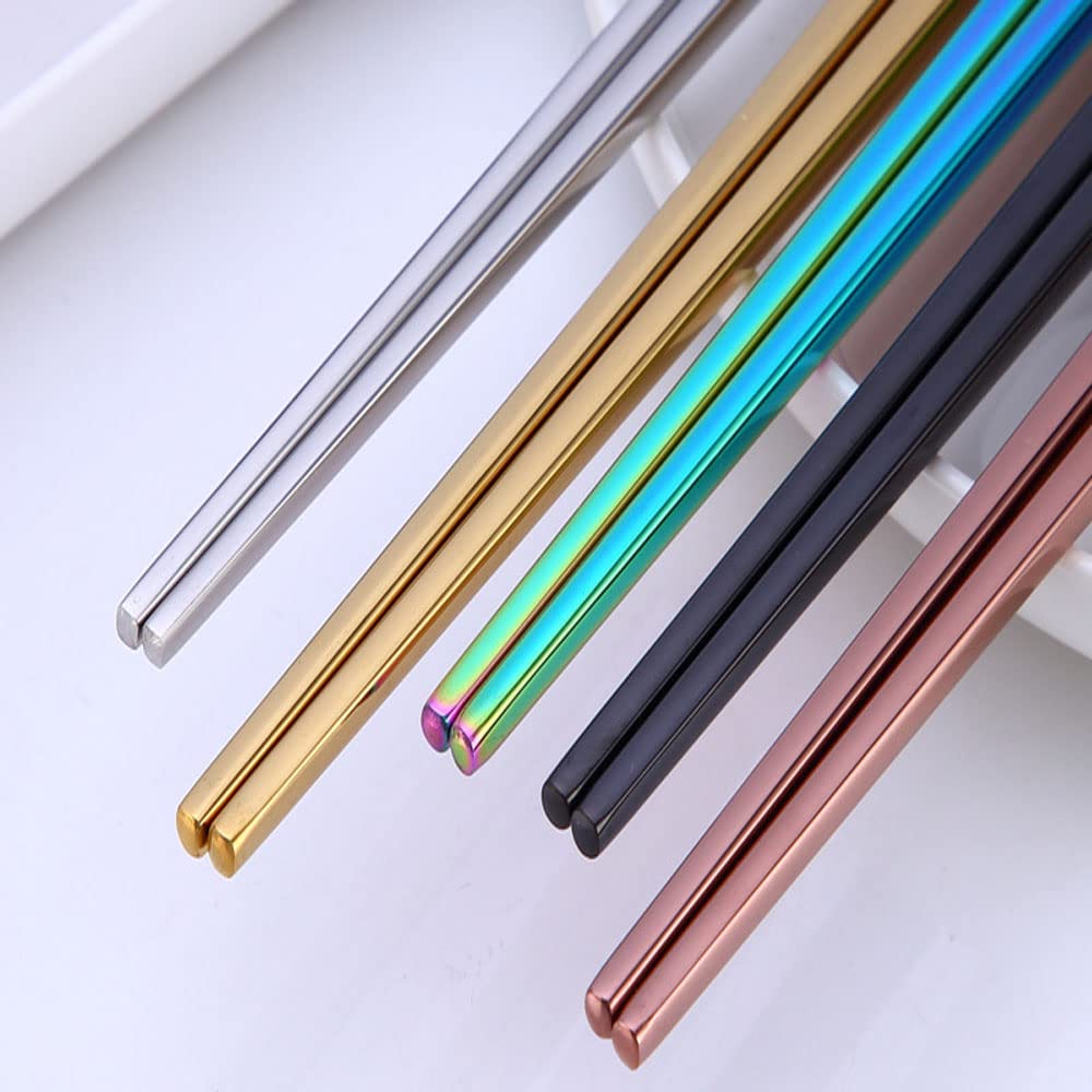 Stainless Steel Chopsticks,Reusable Chopsticks,Dishwasher Safe Metal Chopsticks, Easy To Use,Square Lightweight Chopsticks (7 Pc