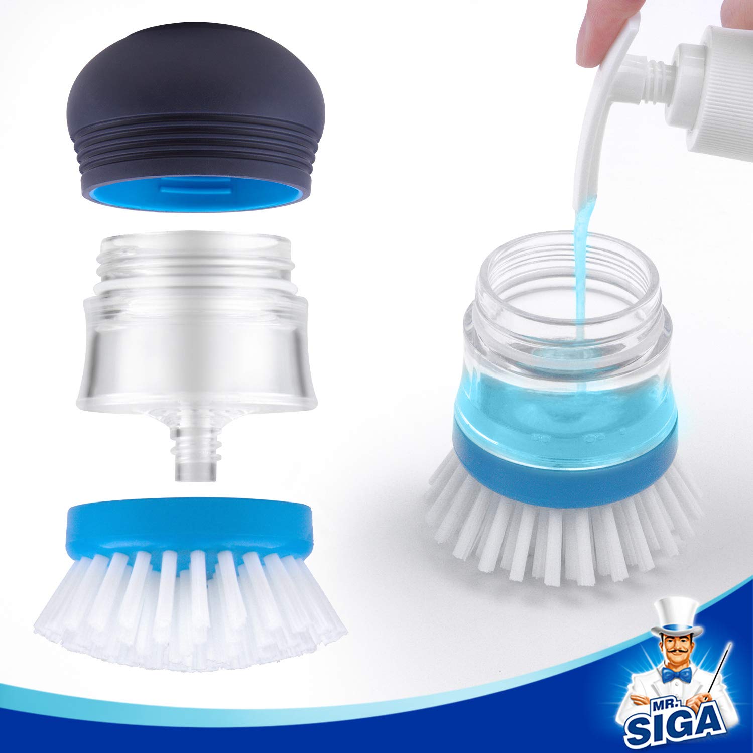 MRSIgA Soap Dispensing Palm Brush Storage Set  Kitchen Brush with Holder for Pot Pan Sink cleaning  1 Set