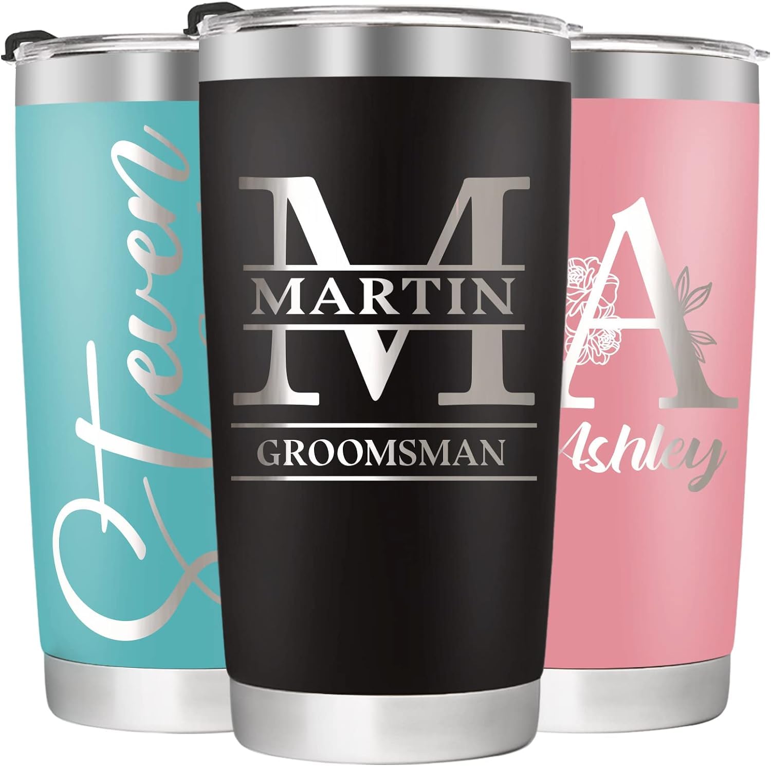 Personalized Tumbler with Names 16 Designs 10 Colors - Vacuum Insulated Travel Tumbler with Lid & Straw 20 Oz Custom Christmas B