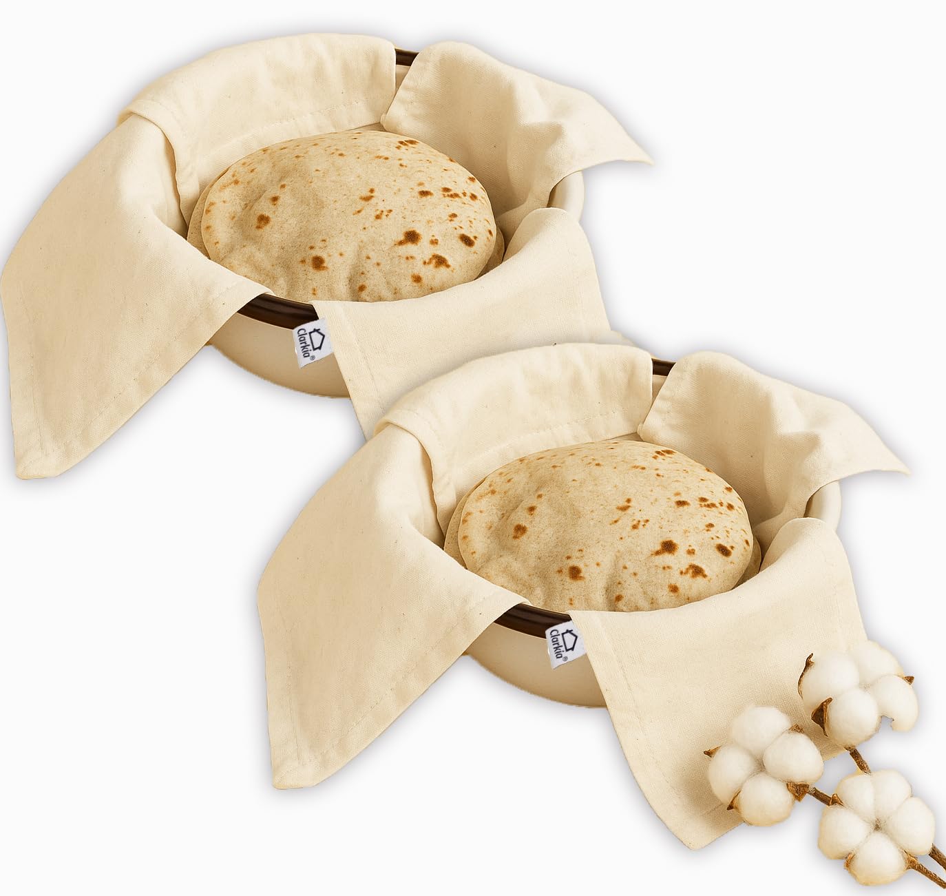 Clarkia 2 Pieces Cotton Double Layer Roti Wrap With Flaps - Muslin Cloth For Chapati And Hot Case Kitchen - Roti Cloth,Beige