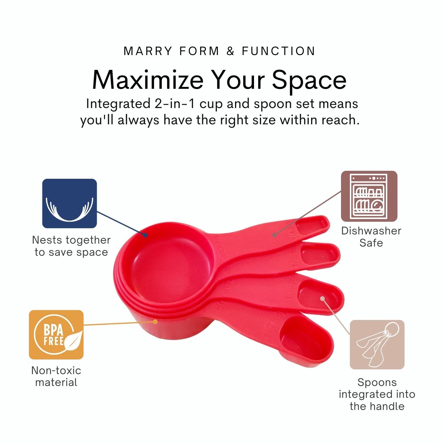 Storage Theory 2 In 1 Measuring Cup And Measuring Spoons Set (Red) - Ideal Kitchen Items For Kitchen Baking, Coffee Scoop, Dog F