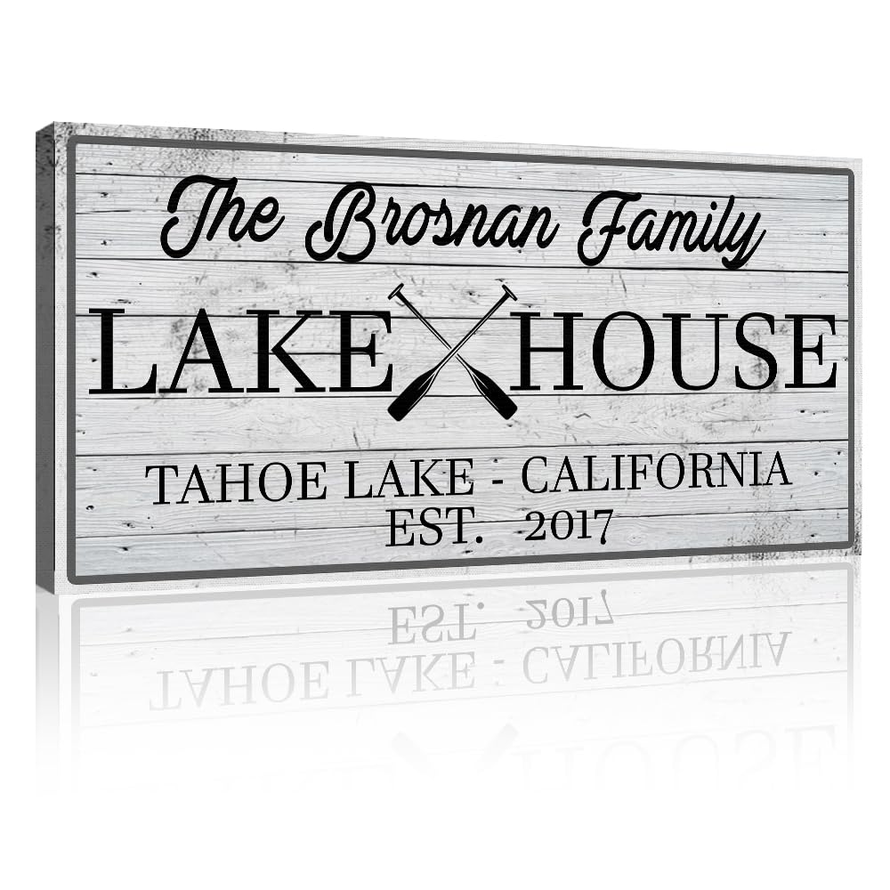 Tailored Canvases Custom Lake House Sign - Large Rustic Print Decor Ready-To-Hang Canvas Wall Art For Home, Living Room, Bedroom
