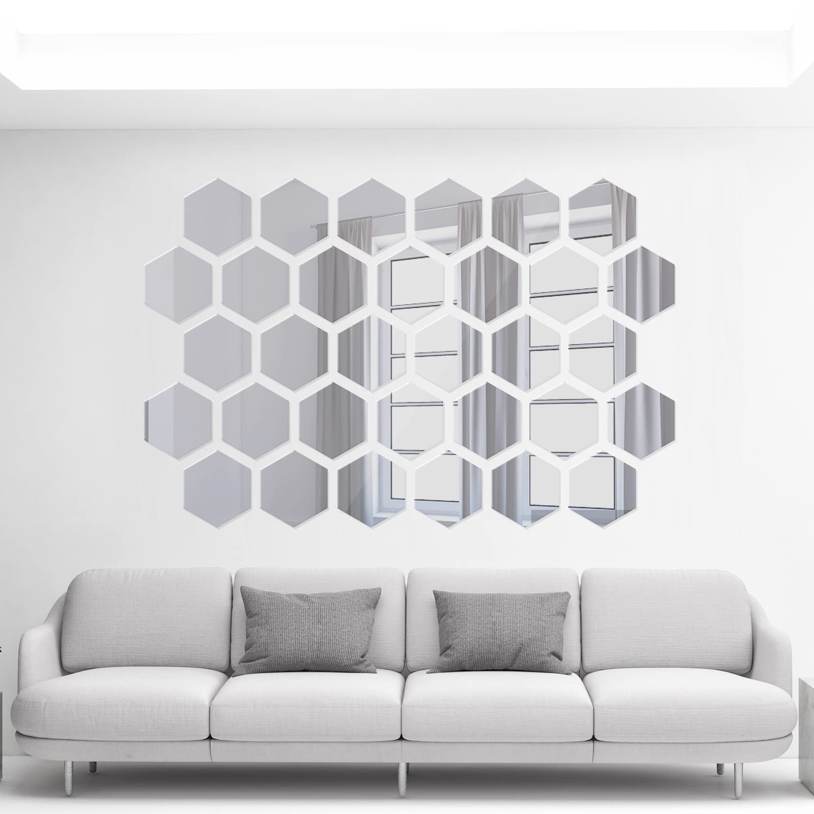 Shappy 24 Pieces Hexagon Mirror Wall Sticker Decal For Home Decor, 6 X 5.2 X 3 Inch