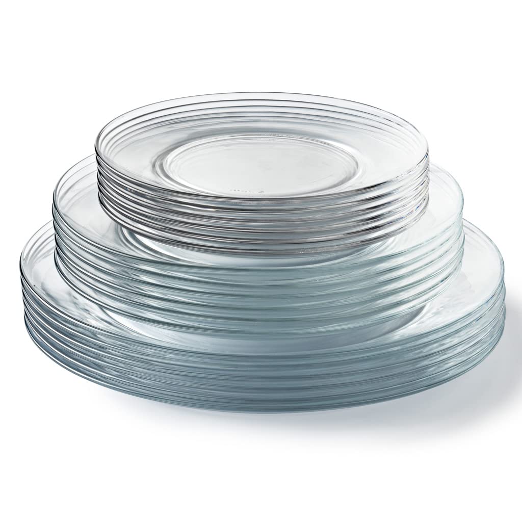 Duralex Lys Glass Dinnerware Set - 18-Piece Clear Dinner, Dessert & Soup Plates for All Occasions