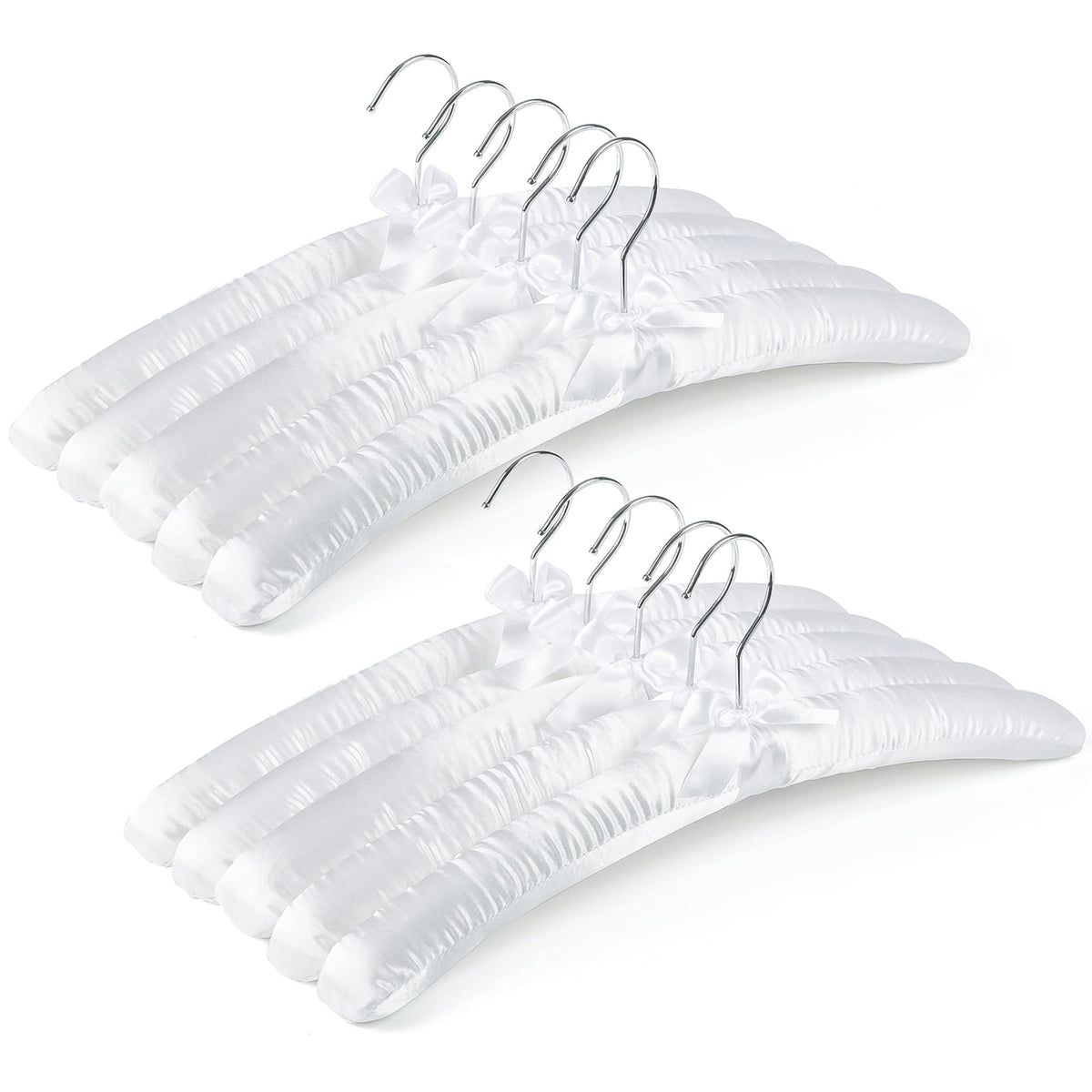 Amber Home 17 Inch Large White Satin Padded Hangers For Women Clothing 10 Pack, Anti Slip Cushioned Hangers For Sweaters, Weddin