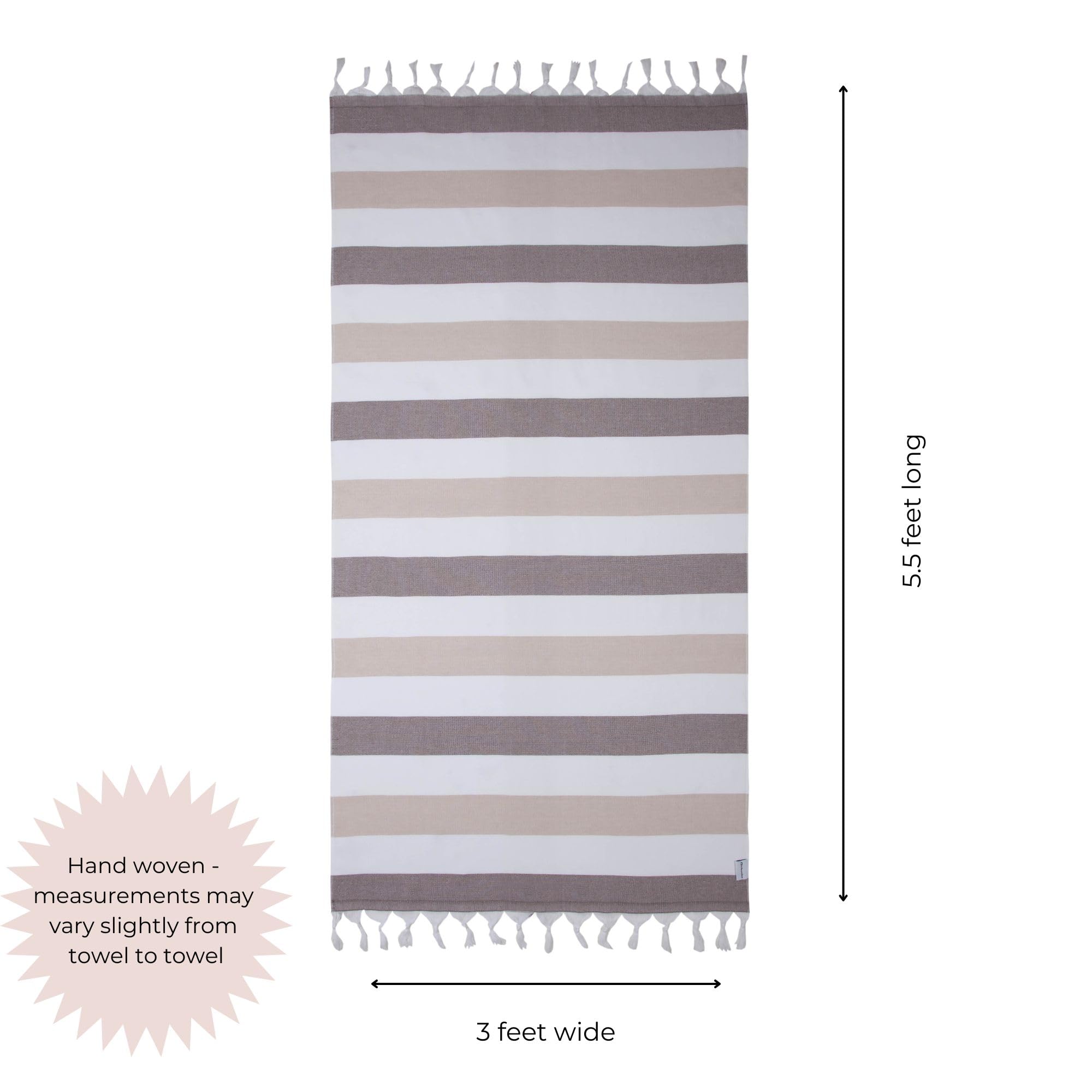Infusezen Terry Cloth Lined Turkish Bath & Beach Towel - Striped Design - 100% Organic Turkish Cotton - Soft, Lightweight, Absor