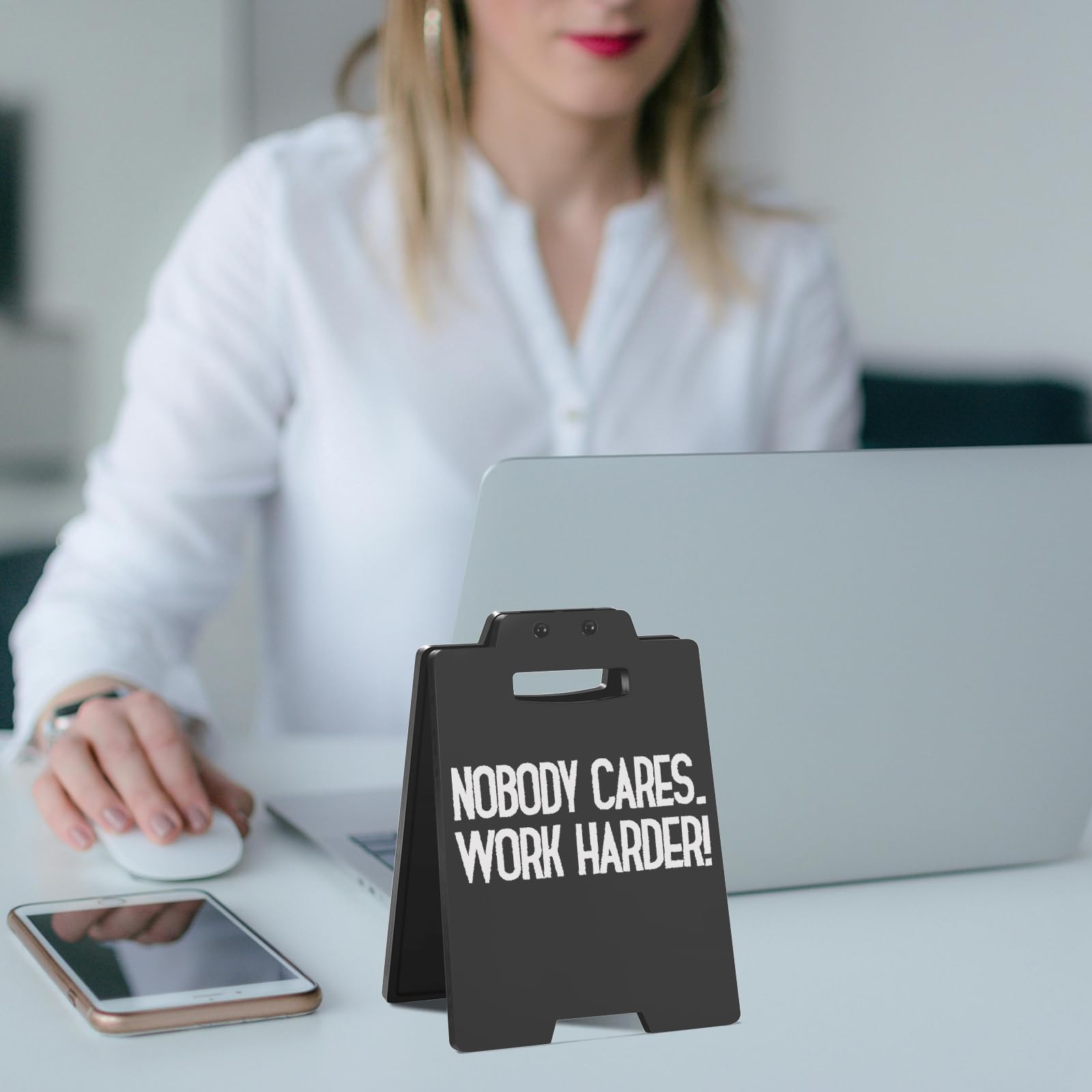 Funny Desk Sign - NOBODY CARES. WORK HARDER | Humorous Dark Humor Cubicle Decor | Sarcastic Office Desk Accessories for Women Me
