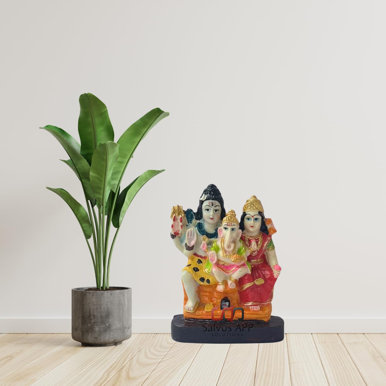 Salvus App SOLUTIONS Marble Powder Shiva Parvati and Ganesh Murti (11x7 cm, Multicolour)