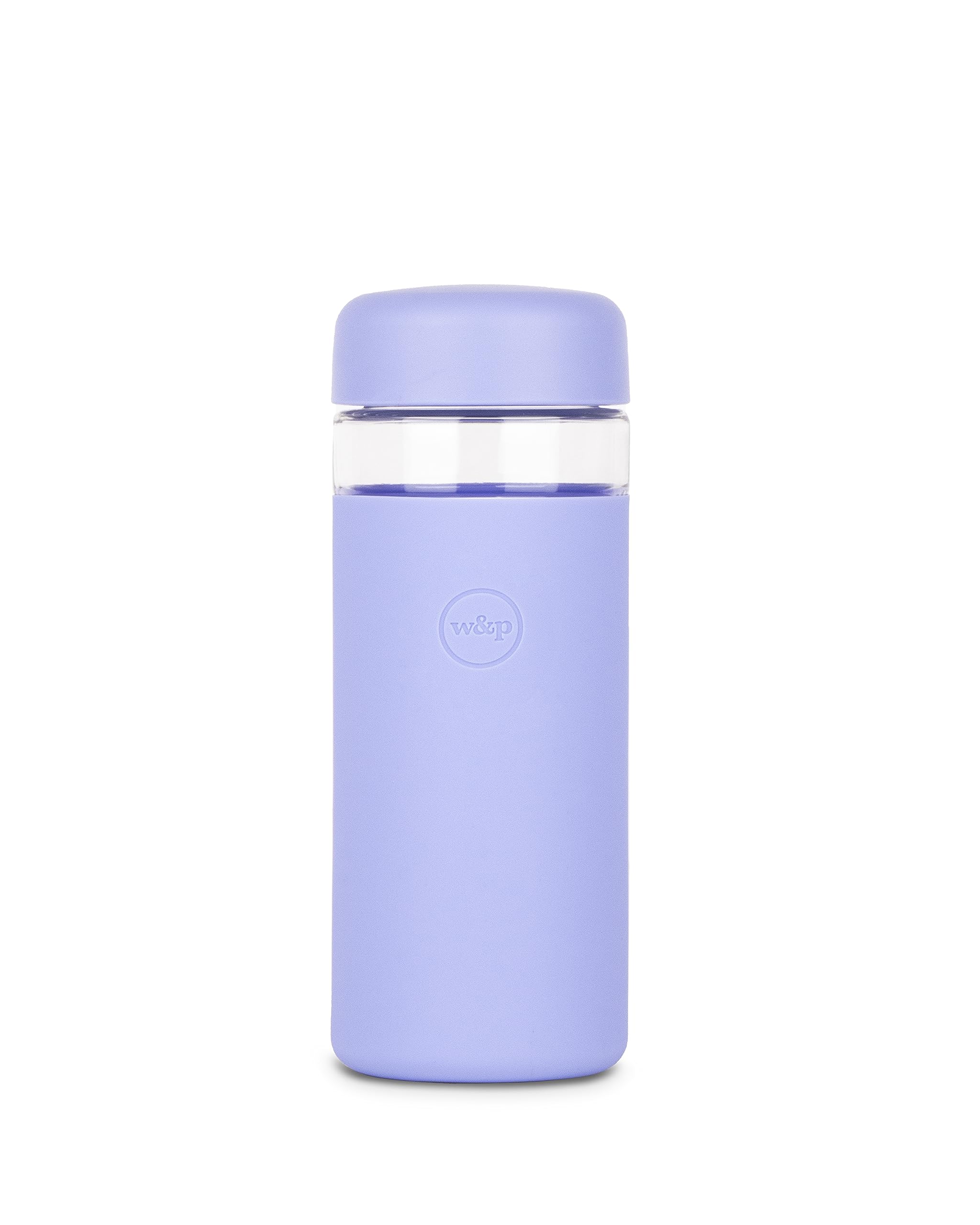 W&P Porter Glass Wide Mouth Water Bottle With Protective Silicone Sleeve, Lavender 16Oz, Leak-Proof Reusable Bottle, Dishwasher