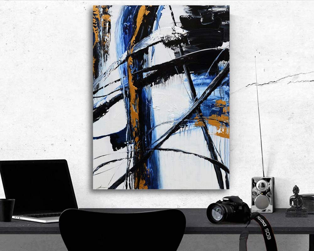 Yihui Arts Abstract Wall Art Grunge Color Composition Blue Black and White Large Gallery Wrap Modern Home Decor Ready to Hang (28x40IN)