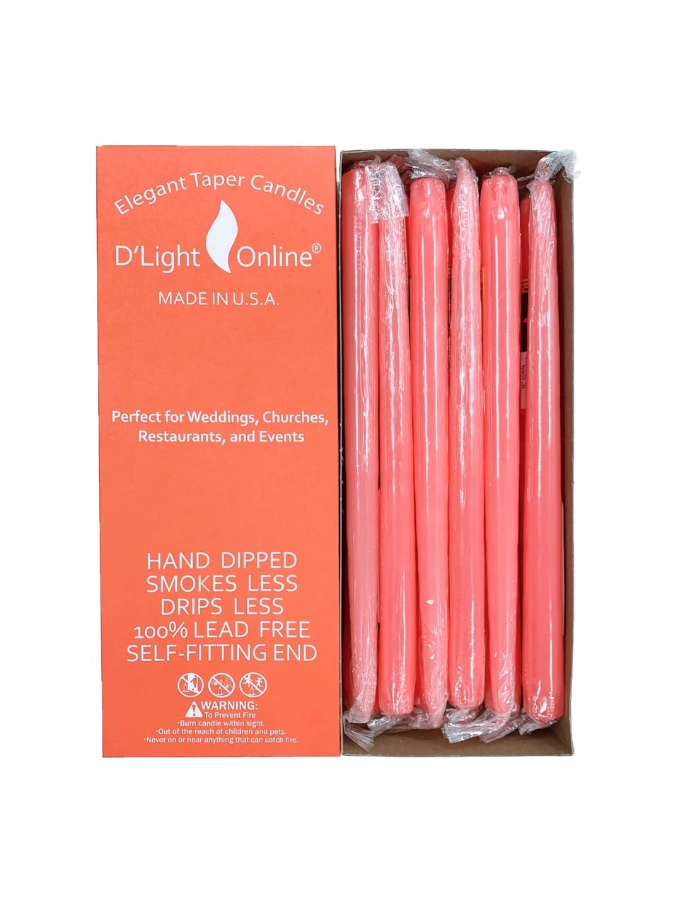 D'Light Online Elegant Unscented Coral Taper Premium Quality Candles Hand-Dipped, Dripless And Smokeless - Set Of 12 Individuall