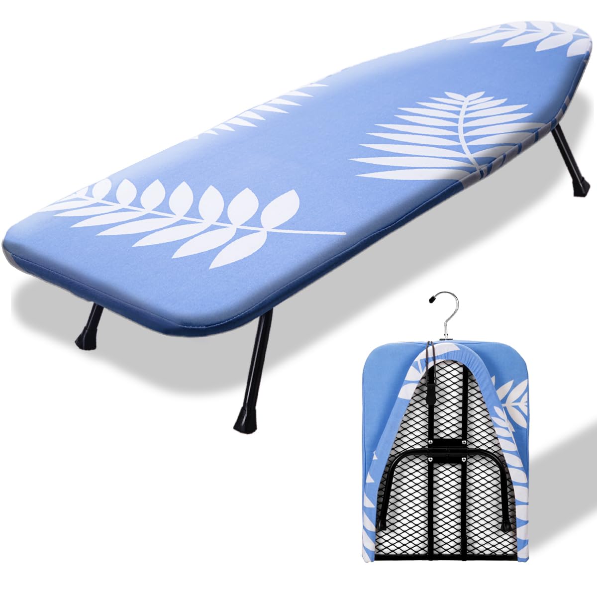 Sheechung Mini Ironing Board 12''X32'',Tabletop Ironing Board With Removable Cotton Cover And Pad,Mesh Metal Base Iron Table,Fol