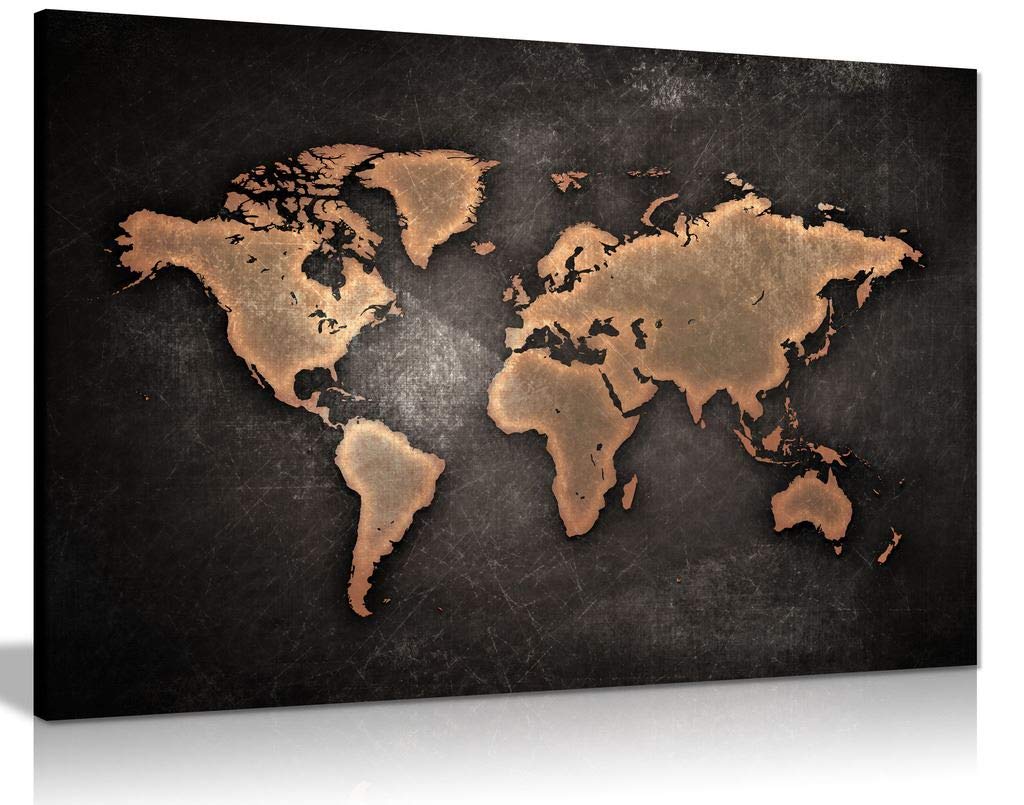 World Map Dark Background Canvas Wall Art Picture Print (18X12)