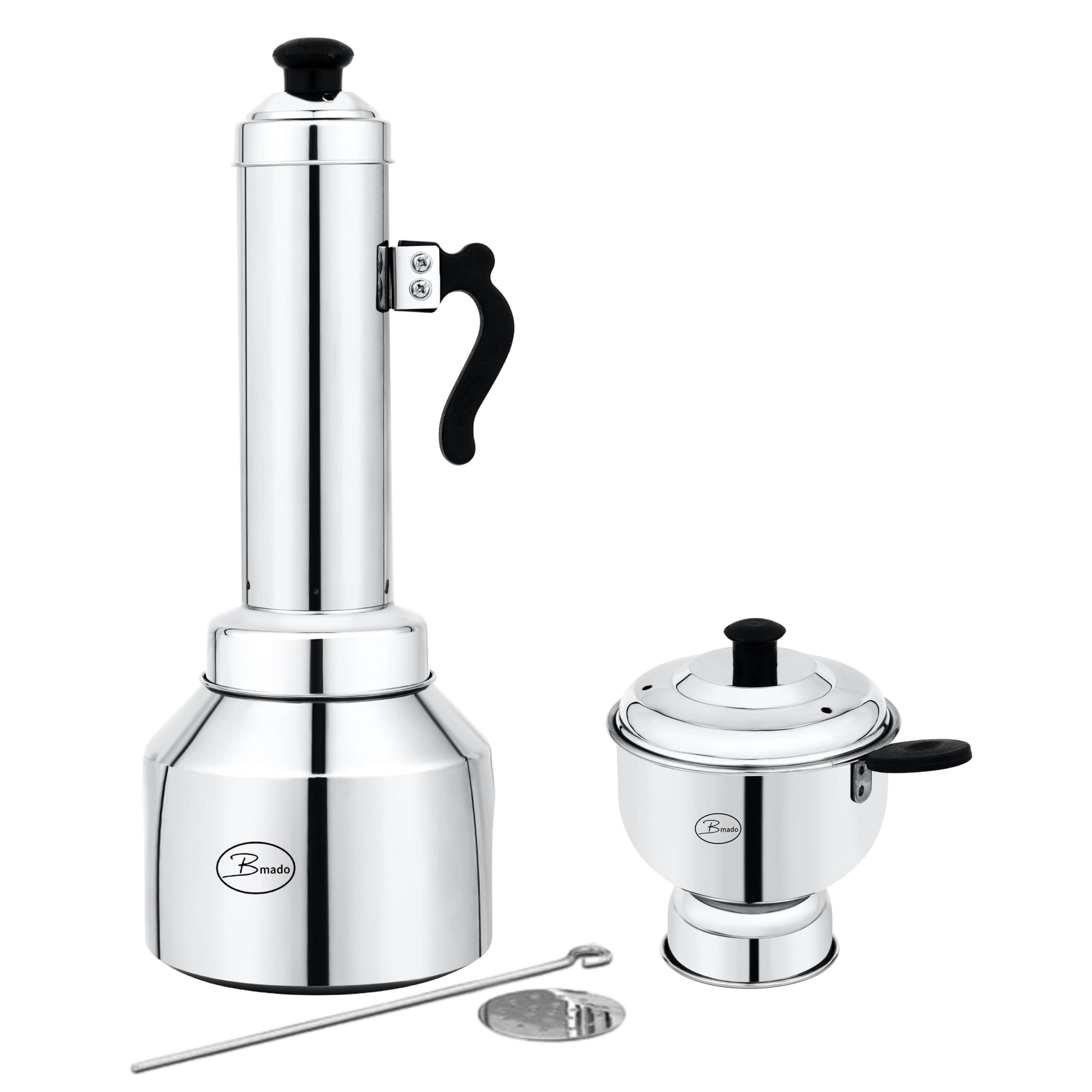 Bmado Chiratta Puttu Maker With Outer Lid & Puttu Maker/Puttu Kudam Combo, Stainless Steel Silver, Pressure Cooker Puttu Kutti