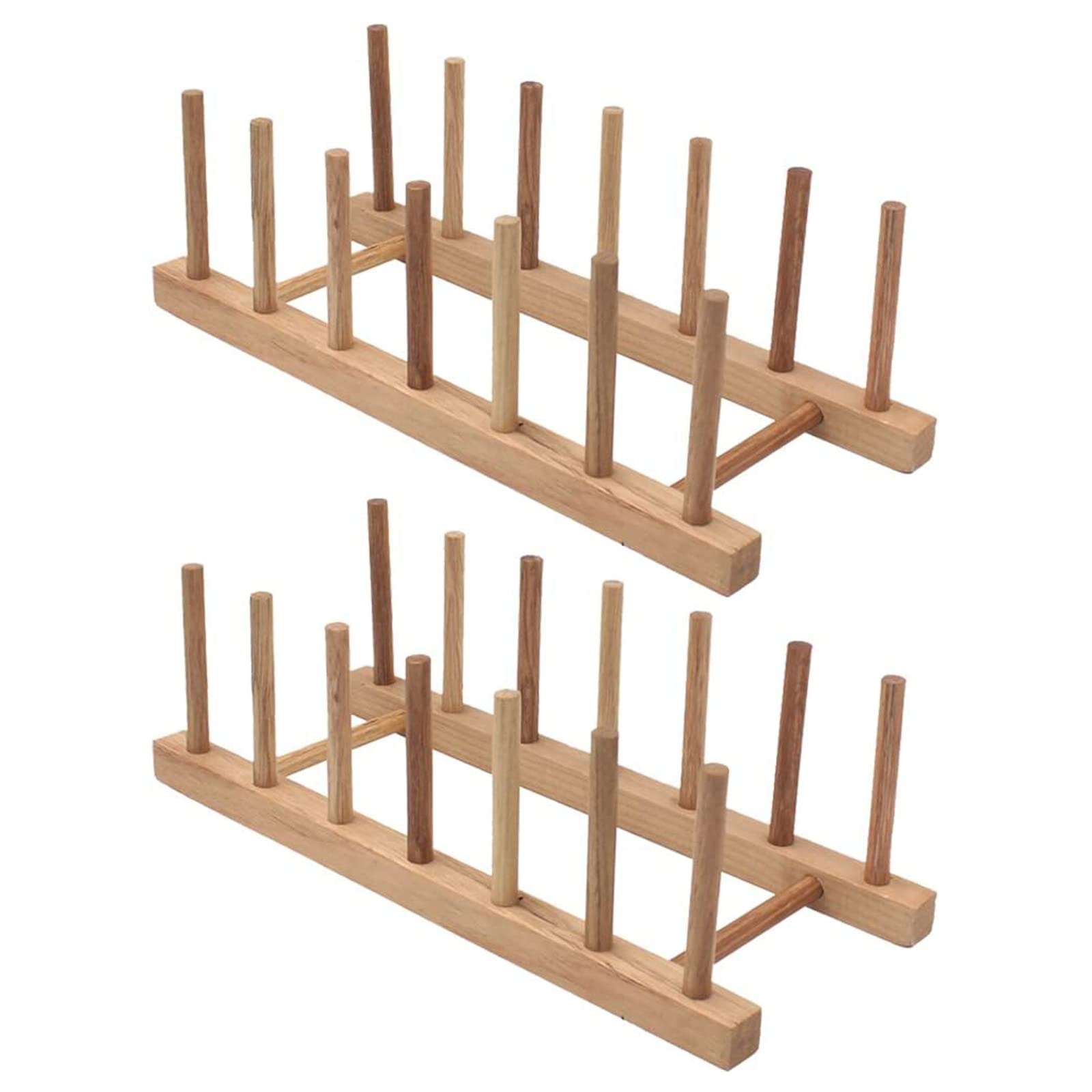 Z Zicome Set Of 2 Bamboo Wooden Dish Rack Plate Rack Stand Pot Lid Holder Kitchen Cabinet Organizer