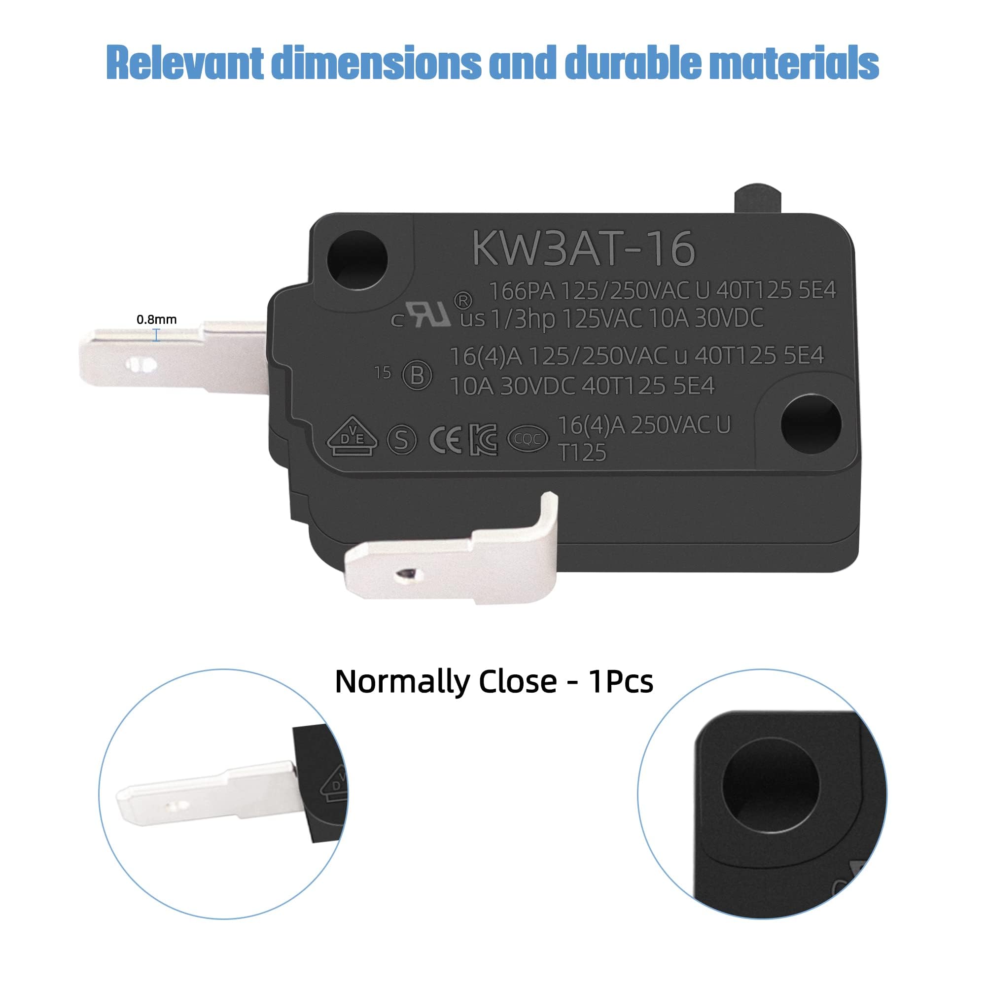 Bxizxd Kw3At-16 Microwave Oven Door Switch 16A 125/250 V Door Interloc, Compatible With Kw3A, Kw3A-16 (1 Pc Normally Open And 1