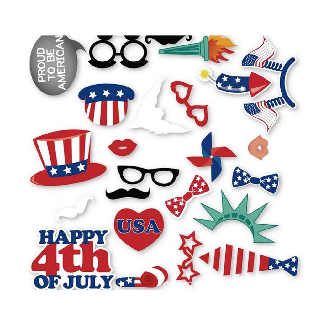 ECOMISTIQ 24 Pieces Happy 4th of July Photo Booth Prop USA Independent Day Supplier|Photobooth Props|Party Supplies|Art & Craft 