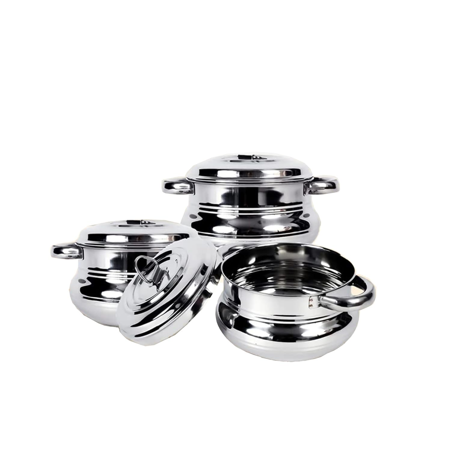 Heart Home Stainless Steel Handi Casserole Set Of 3 With Lid I Cook And Serve I 600 Ml, 1 Litre, 1.6 Litre Capacity I Biryani Ha