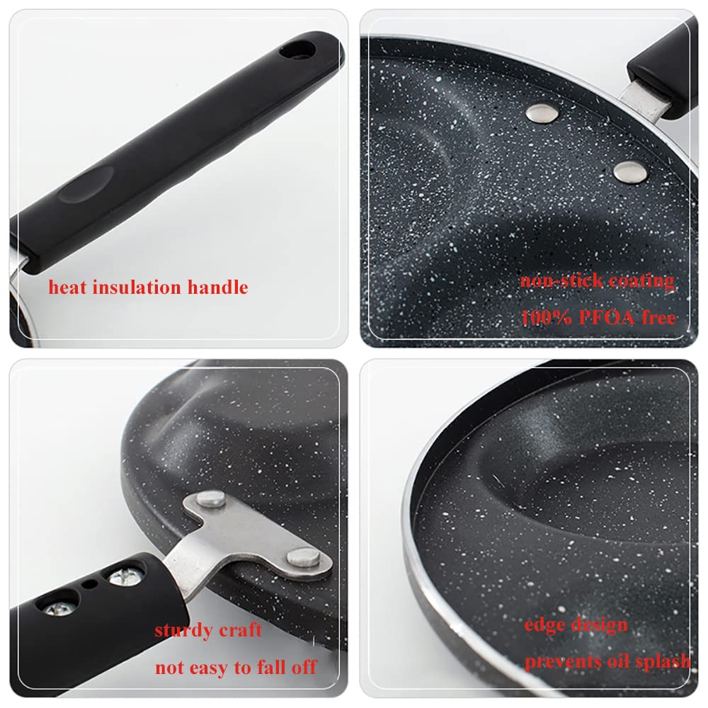 Jieqijiaju Egg Frying Pan 4 Cup, Nonstick Pancake Pan Heart Shape Egg Cooker Pan Blini Griddle Crepe Pan Silver Dollar Pancake M