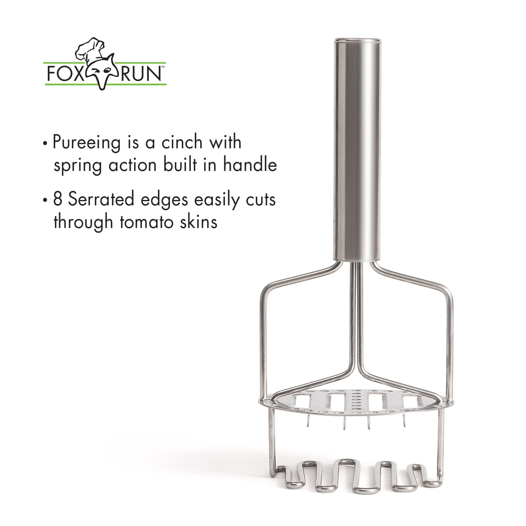 Fox Run Stainless Steel Potato Masher, 3 Level Tomato And Potato Masher, 9.25''