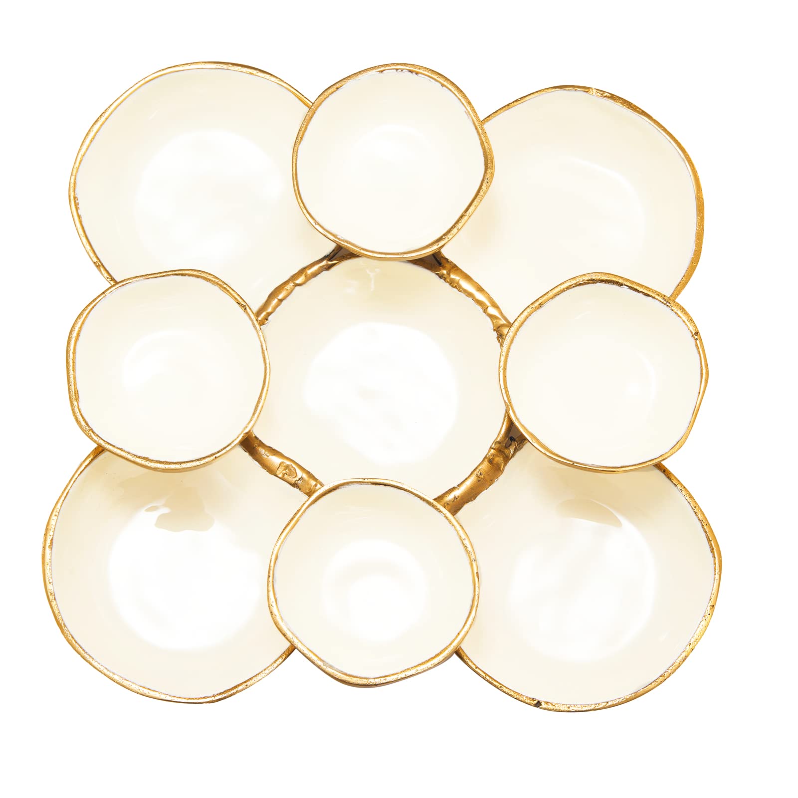 Cluster of 9 Round Serving Bowls Decorative Bowls Gold & White, Brass