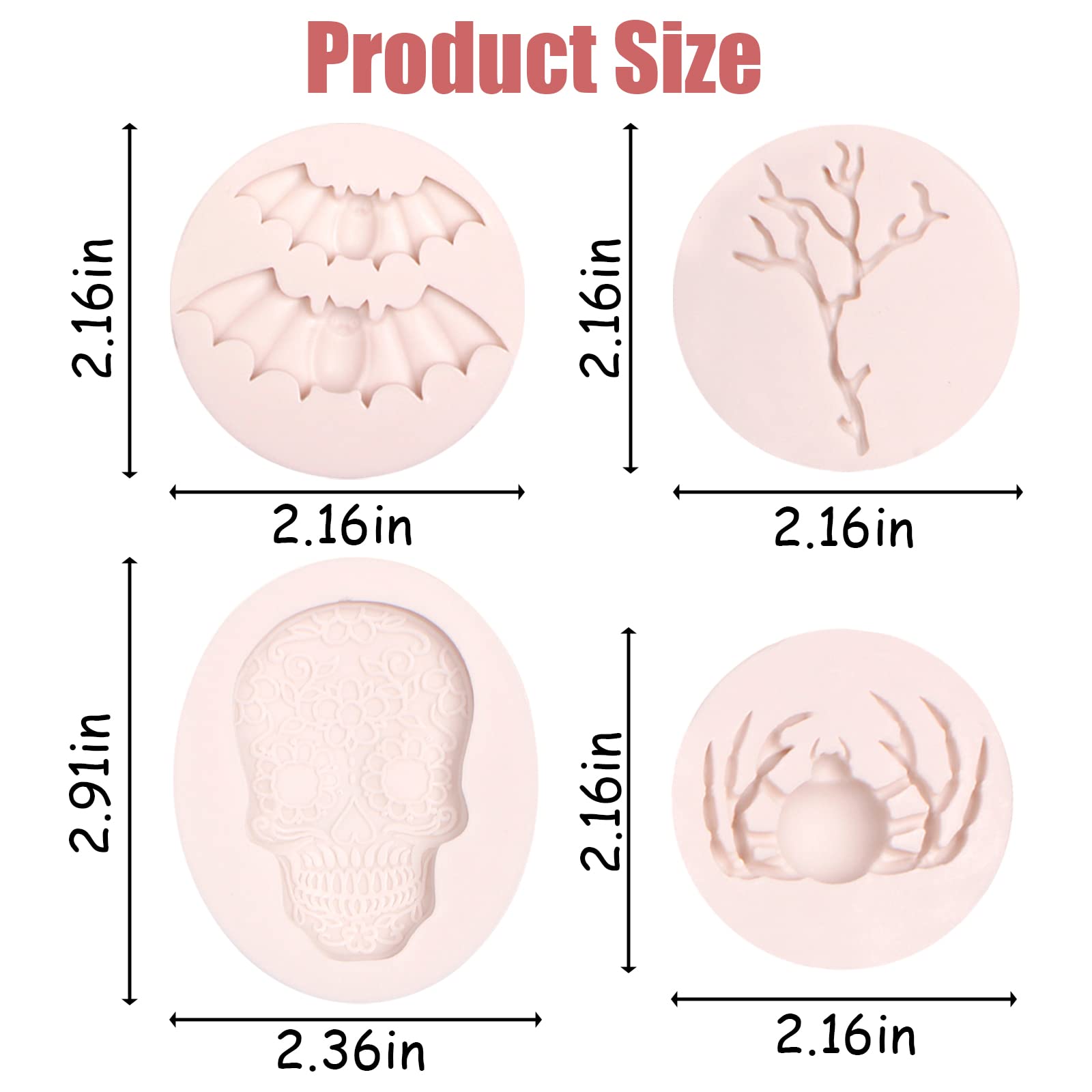 Halloween Bat Silicone Molds 6 Pcs, Pumpkin Spider Ghost Fondant Mold Skull Twigs Cake Mold For Chocolate Cake Decoration Candy