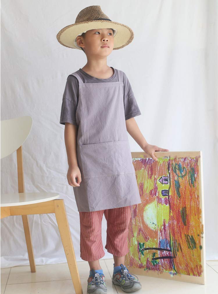 Losofar Children Cotton Cross Back Apron Japanese Style Bib Home Clothes Painting Soft Comfort Pinafore Apron For Girls Boys (Gr