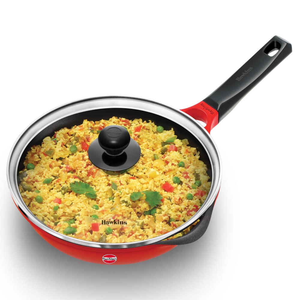 Hawkins 24 Cm Die Cast Induction Compatible Frying Pan With Glass Lid, Red (Idcf24G)