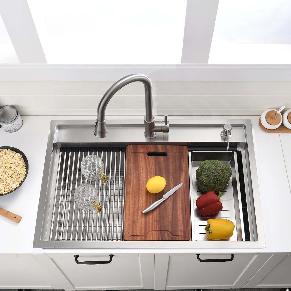 33 Inch Drop In Kitchen Sink Splash Guard Workstation - Vokim Single Bowl Kitchen Sink 16 Gauge Stainless Steel 10'' Deep Handma