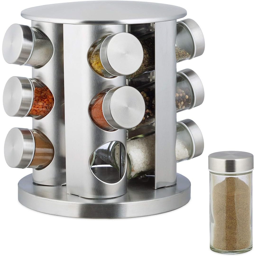 Inllex Stainless Steel Revolving Spice Racks, Spice Jars Set,Spice Racks Free Standing Can Be Rotated 360With Spice Jars,Spice J