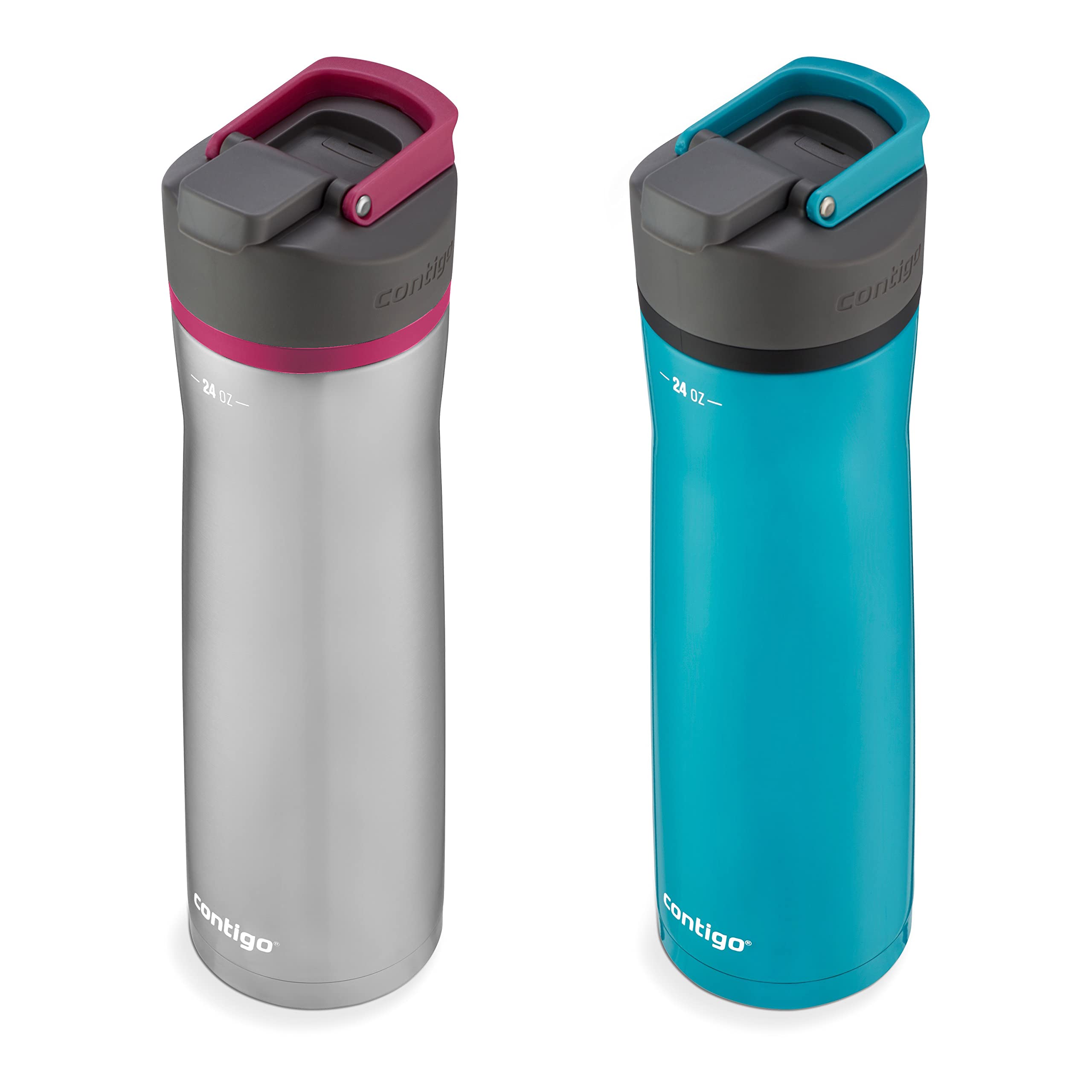 Contigo Cortland Chill 2.0 Water Bottle 24 oz, Stainless Steel, AUTOSEAL Lid, Juniper & Dragonfruit, 2-Pack