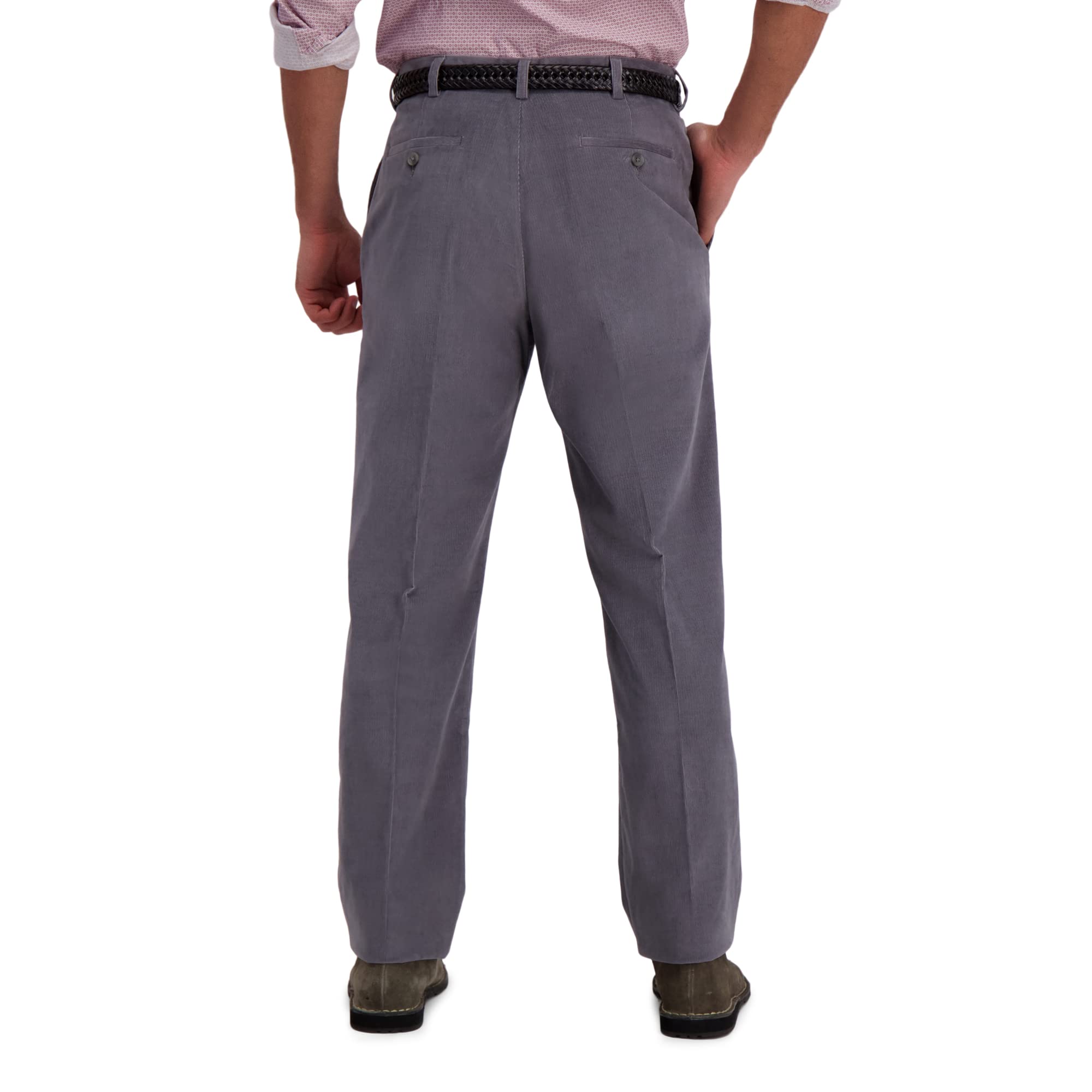 Haggar Mens Stretch Corduroy Expandable Waist Classic Fit Flat Front Pants, Charcoal, 38W X 30L Us