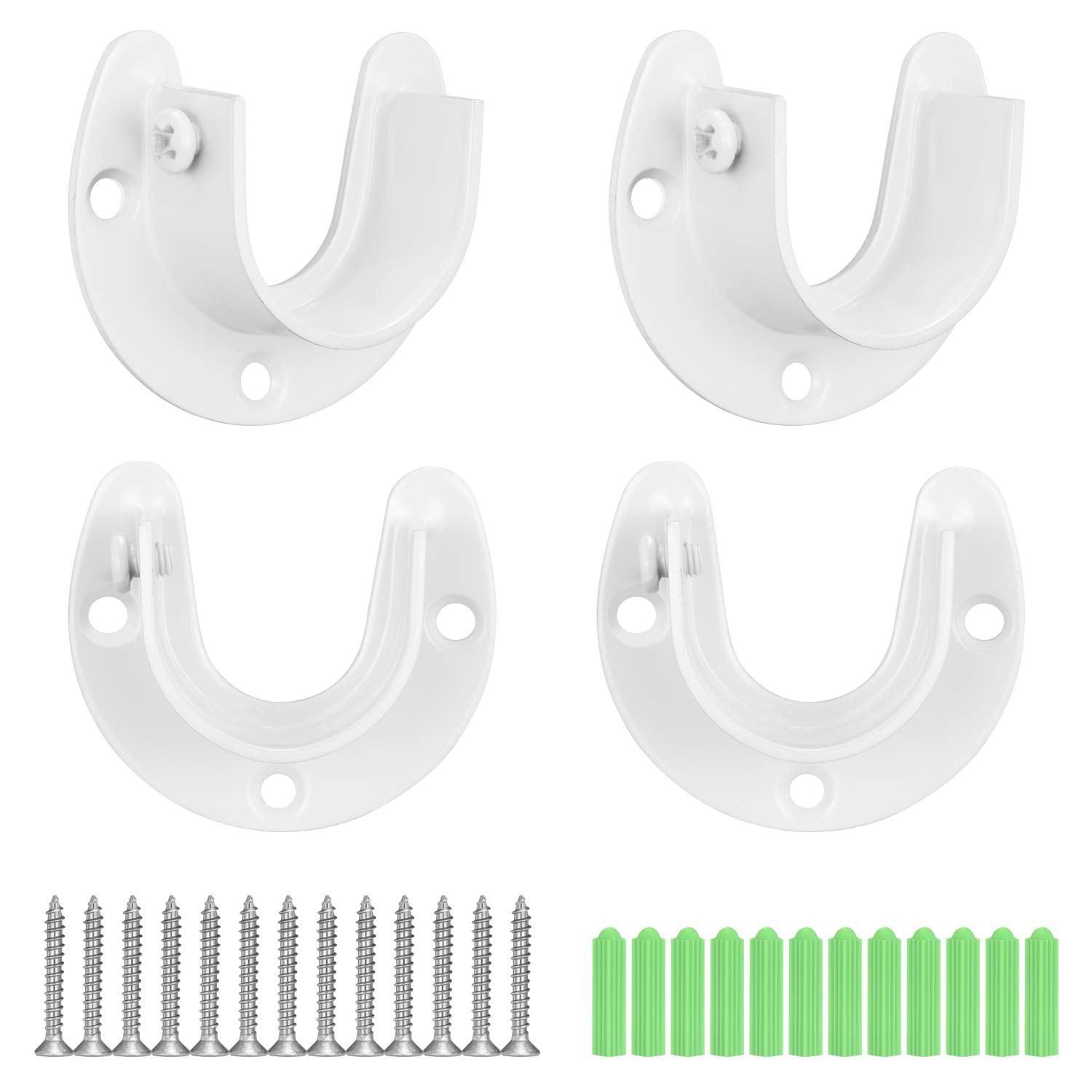 Canomo 4 Packs Heavy Duty Stainless Steel Closet Rod End Supports U-Shaped Closet Pole Sockets Flange Rod Holder with Screws, 1-