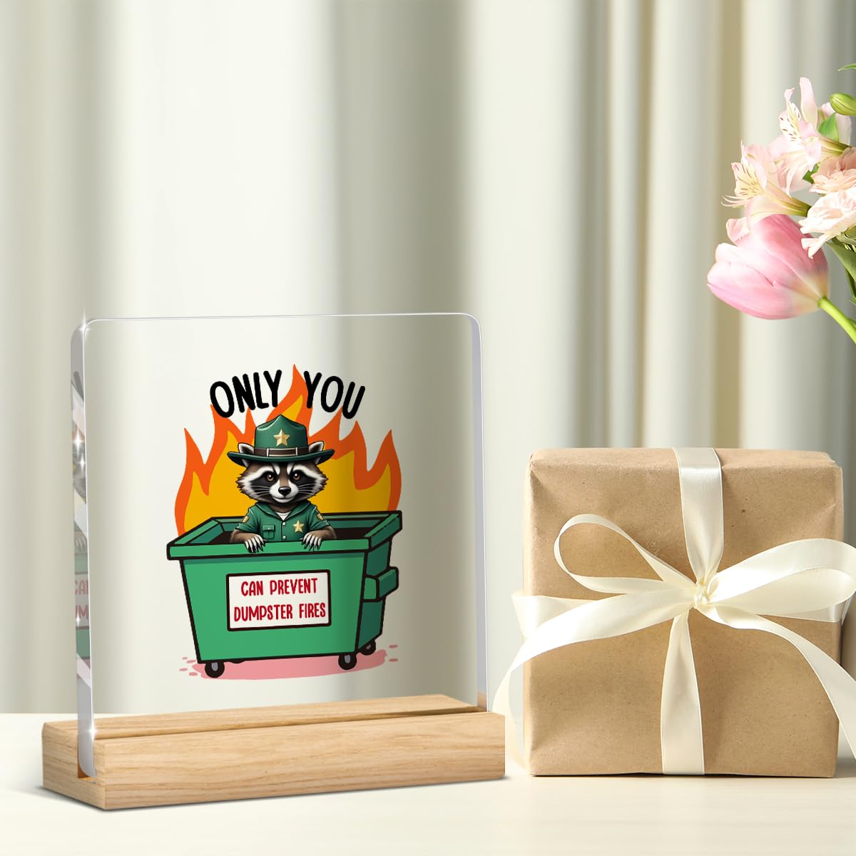 Funny Office Desk Decor Dumpster Fire Desk Accessories Coworker Gifts, Inspirational Gifts for Women Men Boss Friend, Acrylic Pl